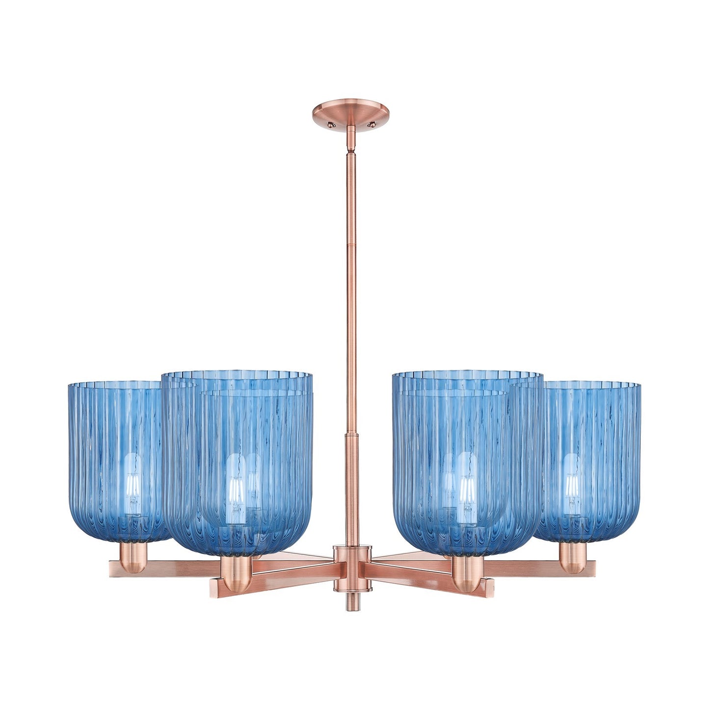 Innovations Bridal Veil 38in 6-Light Chandelier | Industrial Antique Copper and Princess Blue Ribbed Glass | Dining Room & | Model 716-6CR-AC-G559-8BL