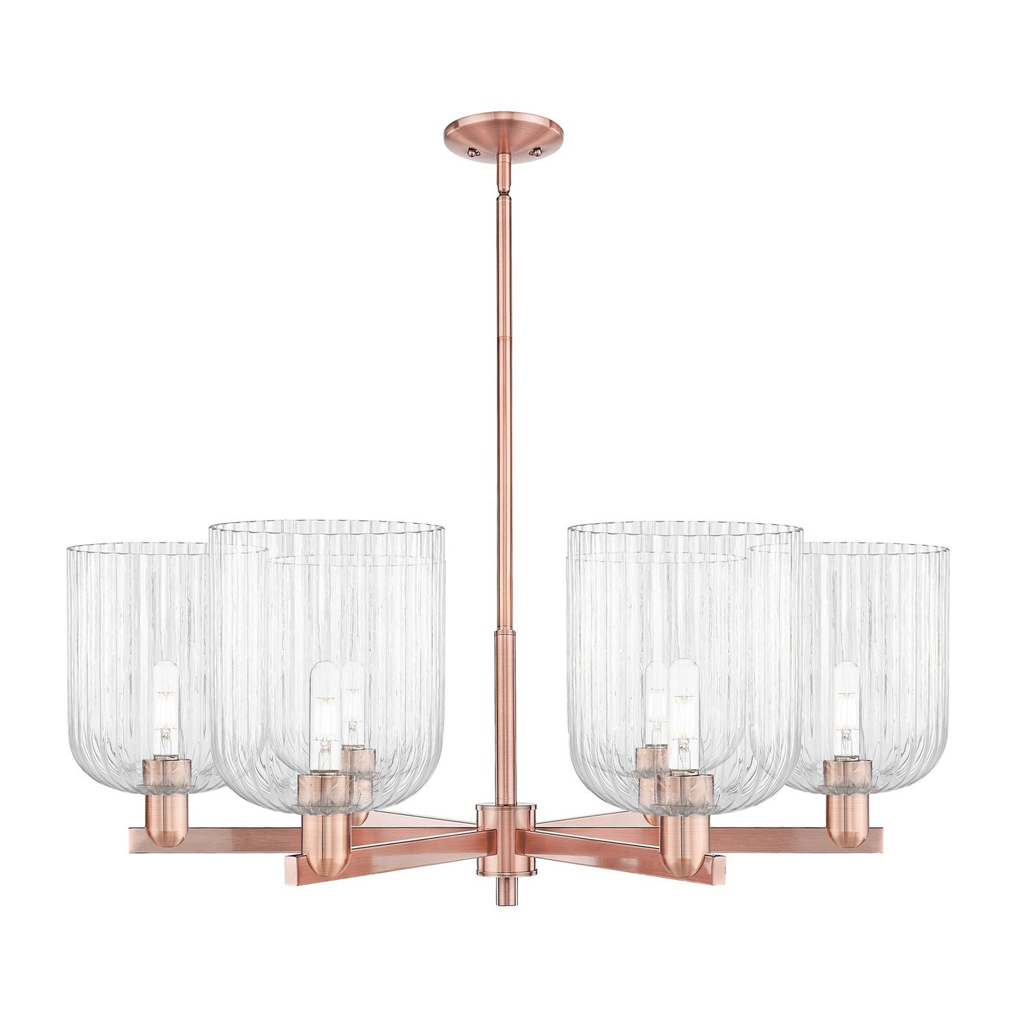 Innovations Bridal Veil 38in 6-Light Chandelier | Industrial Antique Copper and Clear Ribbed Glass | Damp-Rated Dining Room & | Model 716-6CR-AC-G559-8CL