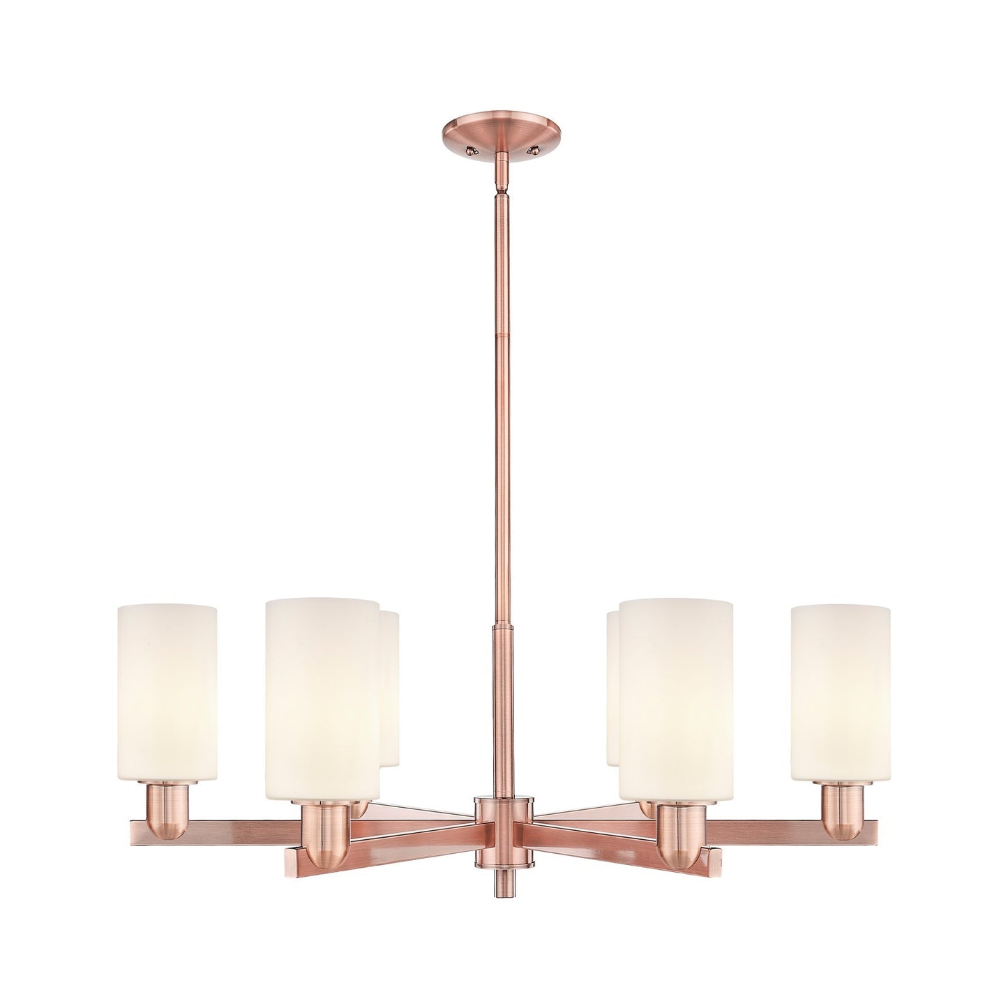 Innovations Clymer 34in 6-Light Chandelier | Industrial Antique Copper and Matte White Glass | Dining Room & Living Room | Model 716-6CR-AC-G801