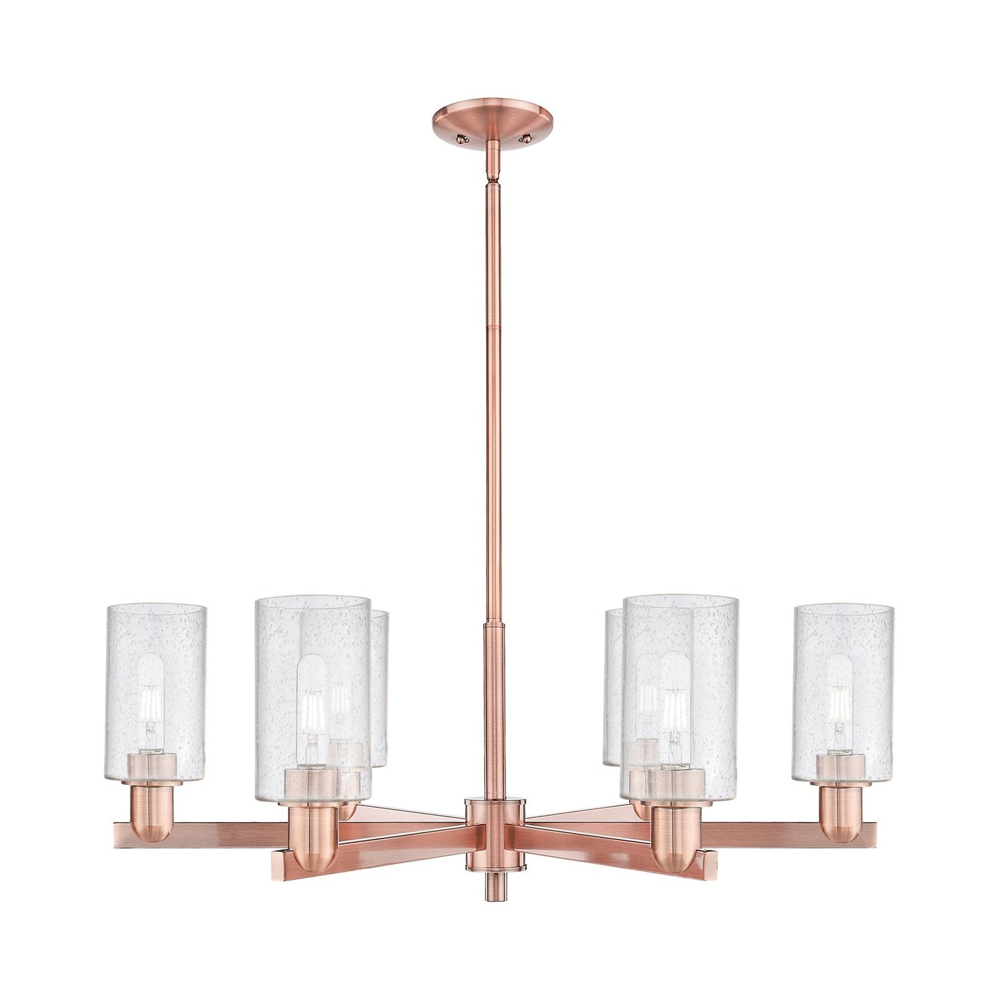 Innovations Clymer 34in 6-Light Chandelier | Industrial Antique Copper Steel and Seedy Glass | Dining Room & Living Room | Model 716-6CR-AC-G804