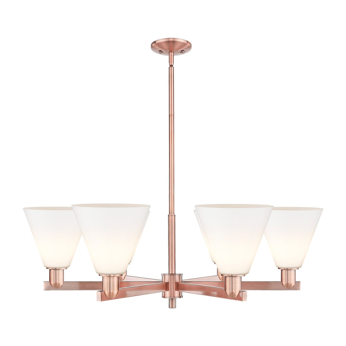 Innovations Berkshire Glass 38in 6-Light Chandelier | Industrial Antique Copper Steel and Matte White Glass | Dining Room & | Model 716-6CR-AC-GBC-81