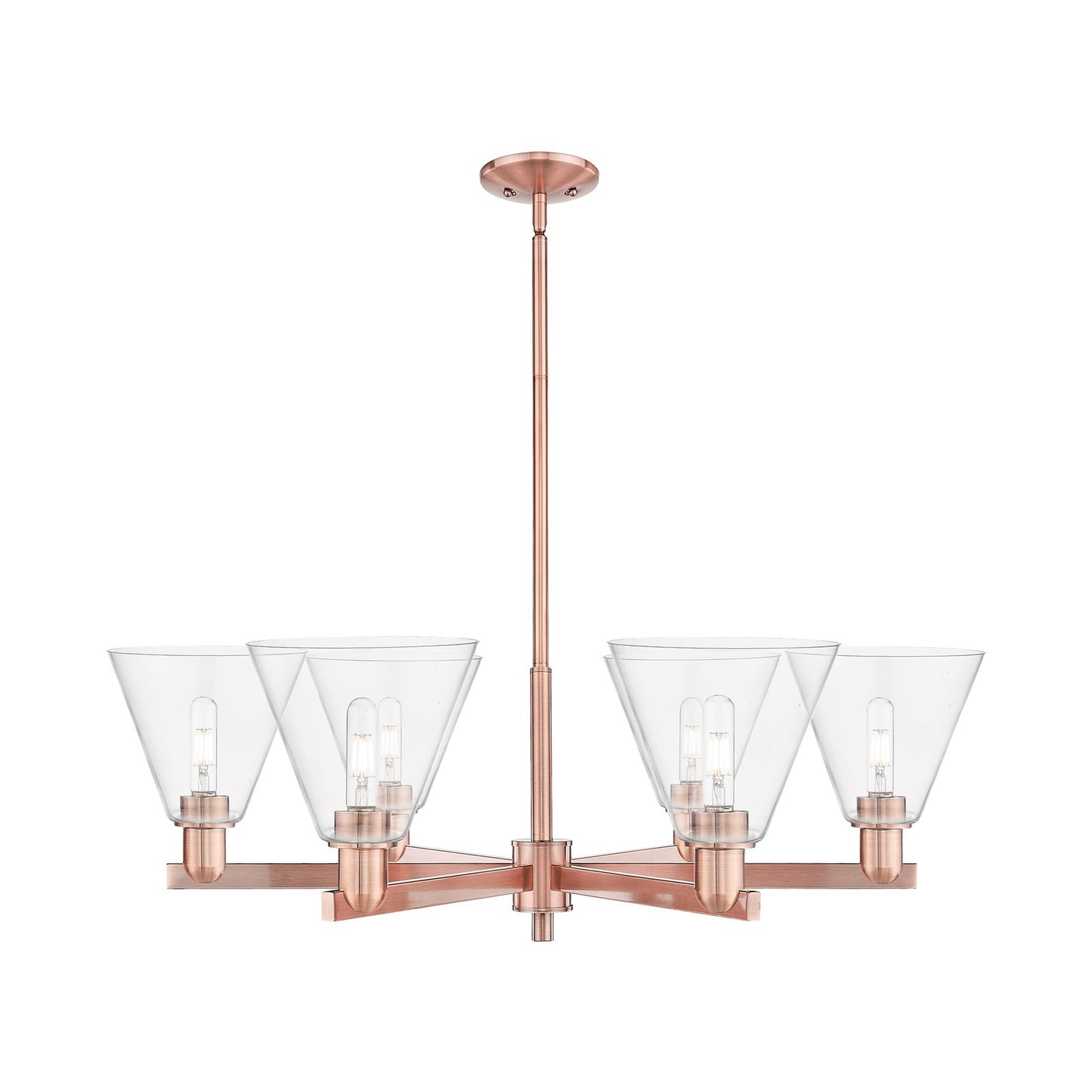 Innovations Berkshire Glass 38in 6-Light Chandelier | Industrial Antique Copper Steel and Clear Glass | Dining Room & Living | Model 716-6CR-AC-GBC-82