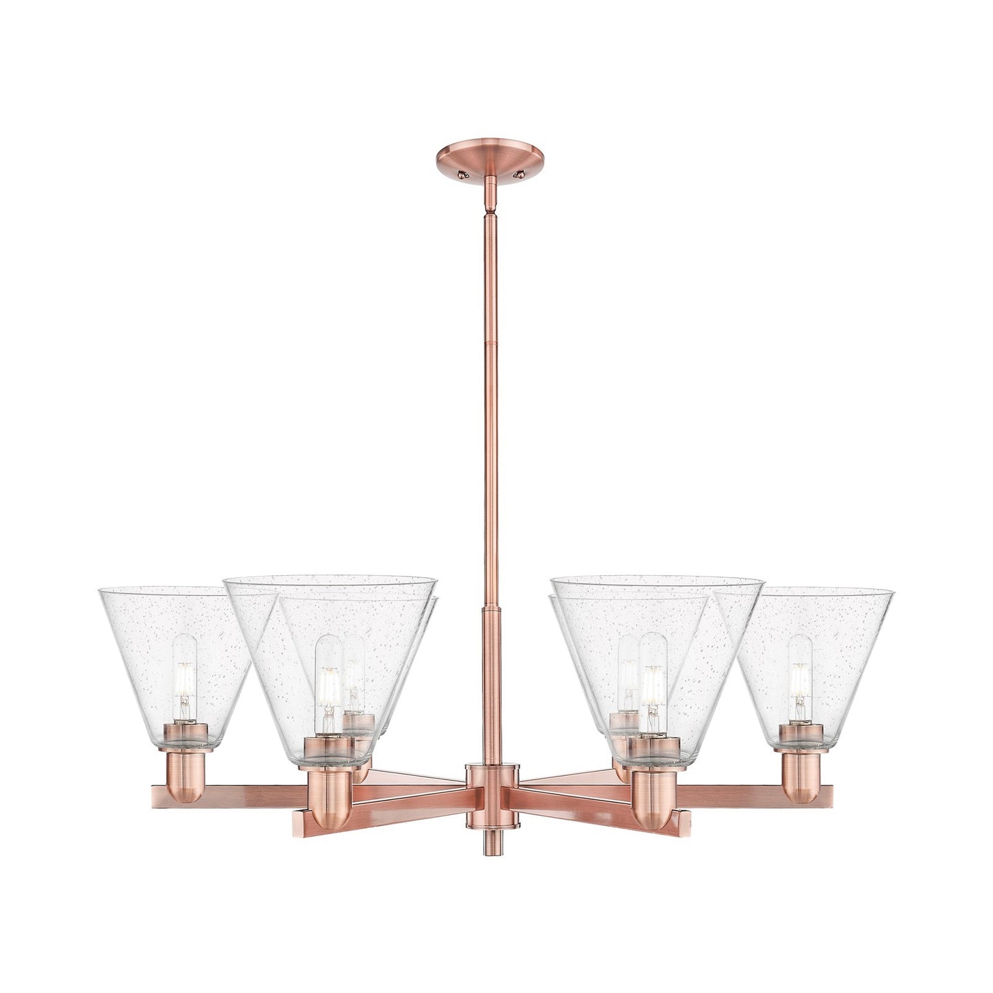 Innovations Berkshire Glass 38in 6-Light Chandelier | Industrial Antique Copper Steel and Seedy Glass | Dining Room & Living | Model 716-6CR-AC-GBC-84