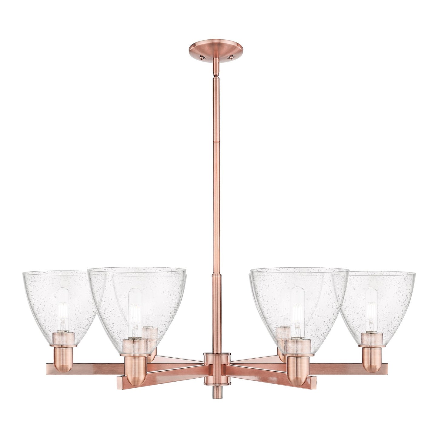 Innovations Bristol 37in 6-Light Chandelier | Industrial Antique Copper Steel and Cast Brass Seedy Glass | Dining Room & Living | Model 716-6CR-AC-GBD-754