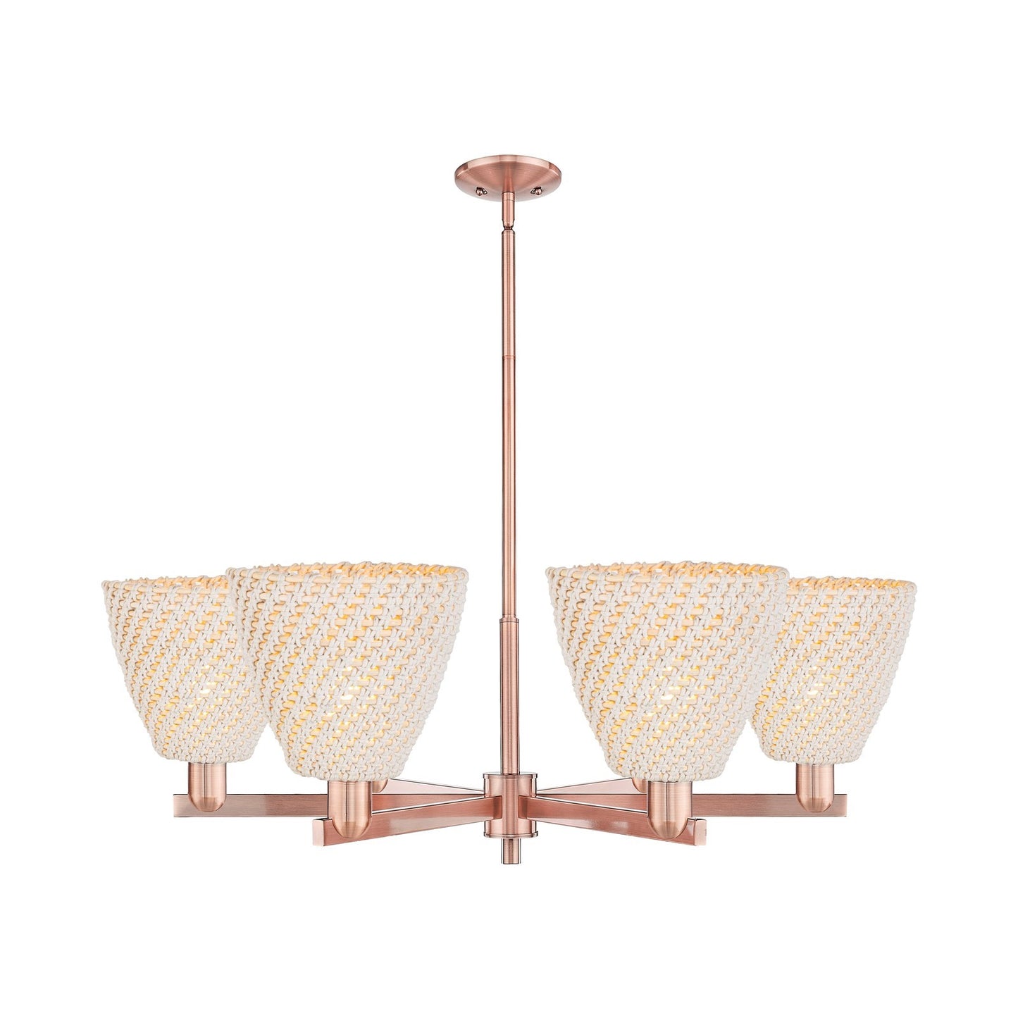 Innovations Bristol Natural 39in 6-Light Chandelier | Industrial Antique Copper Steel and Natural Fiber Dome Shades | Dining | Model 716-6CR-AC-NBD-9-NAT