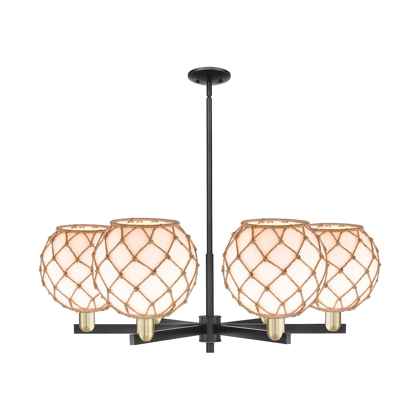 Innovations Farmhouse Rope 40in 6-Light Chandelier | Industrial Black Antique Brass and Matte White Glass with Rope | Dining | Model 716-6CR-BAB-G121-10RB