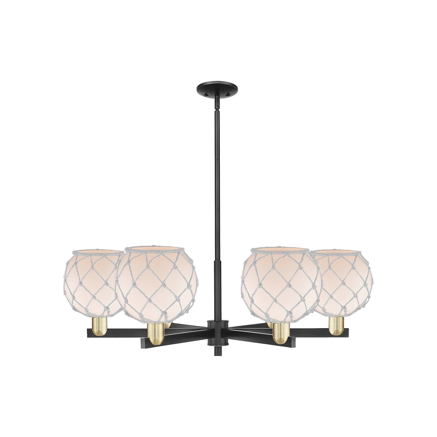 Innovations Farmhouse Rope 38in 6-Light Chandelier | Industrial Black Antique Brass and White Glass with White Rope | Kitchen | Model 716-6CR-BAB-G121-8RW