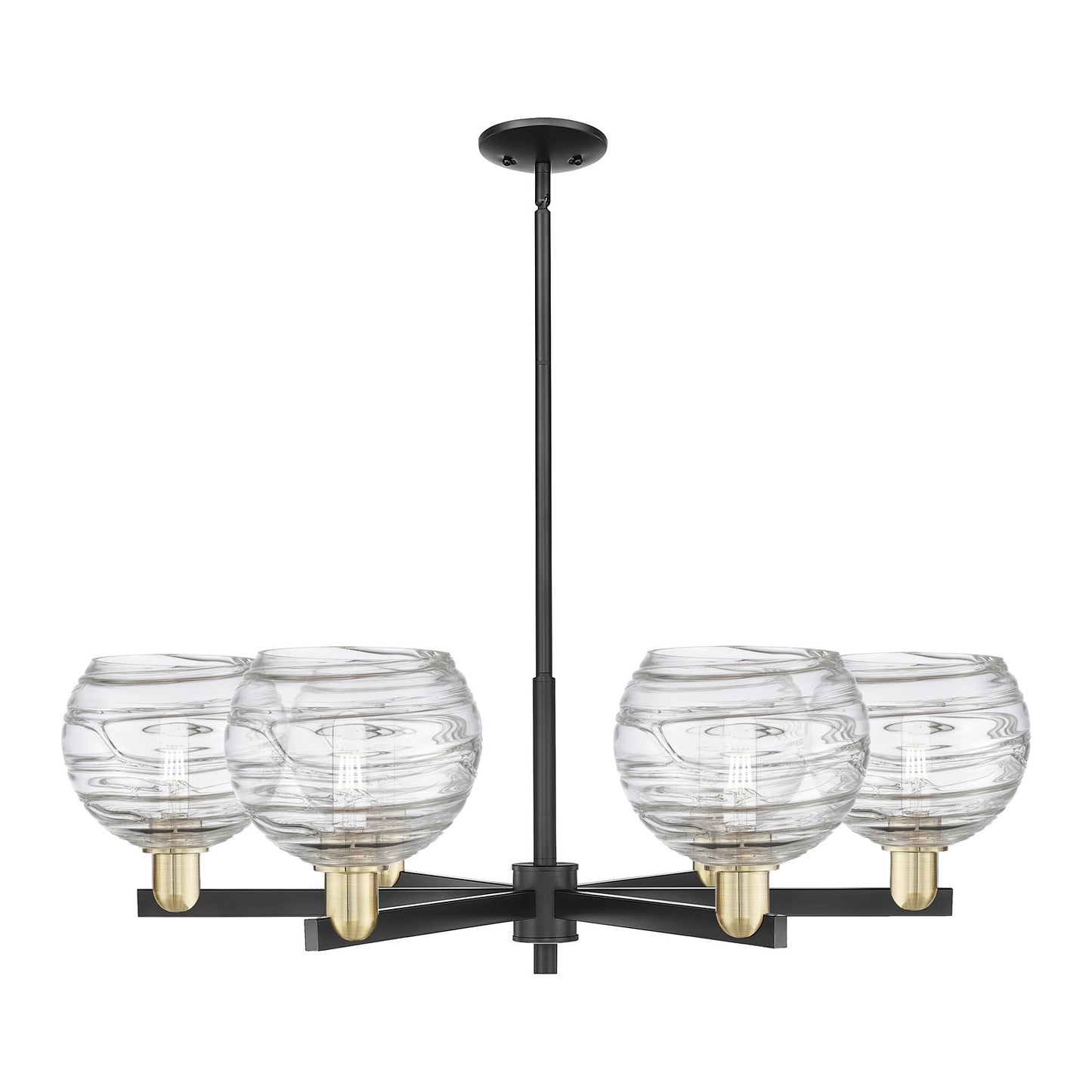 Innovations Athens Deco Swirl 38in 6-Light Chandelier | Industrial Black Antique Brass Steel and Clear Deco Swirl Glass | Model 716-6CR-BAB-G1213-8CL