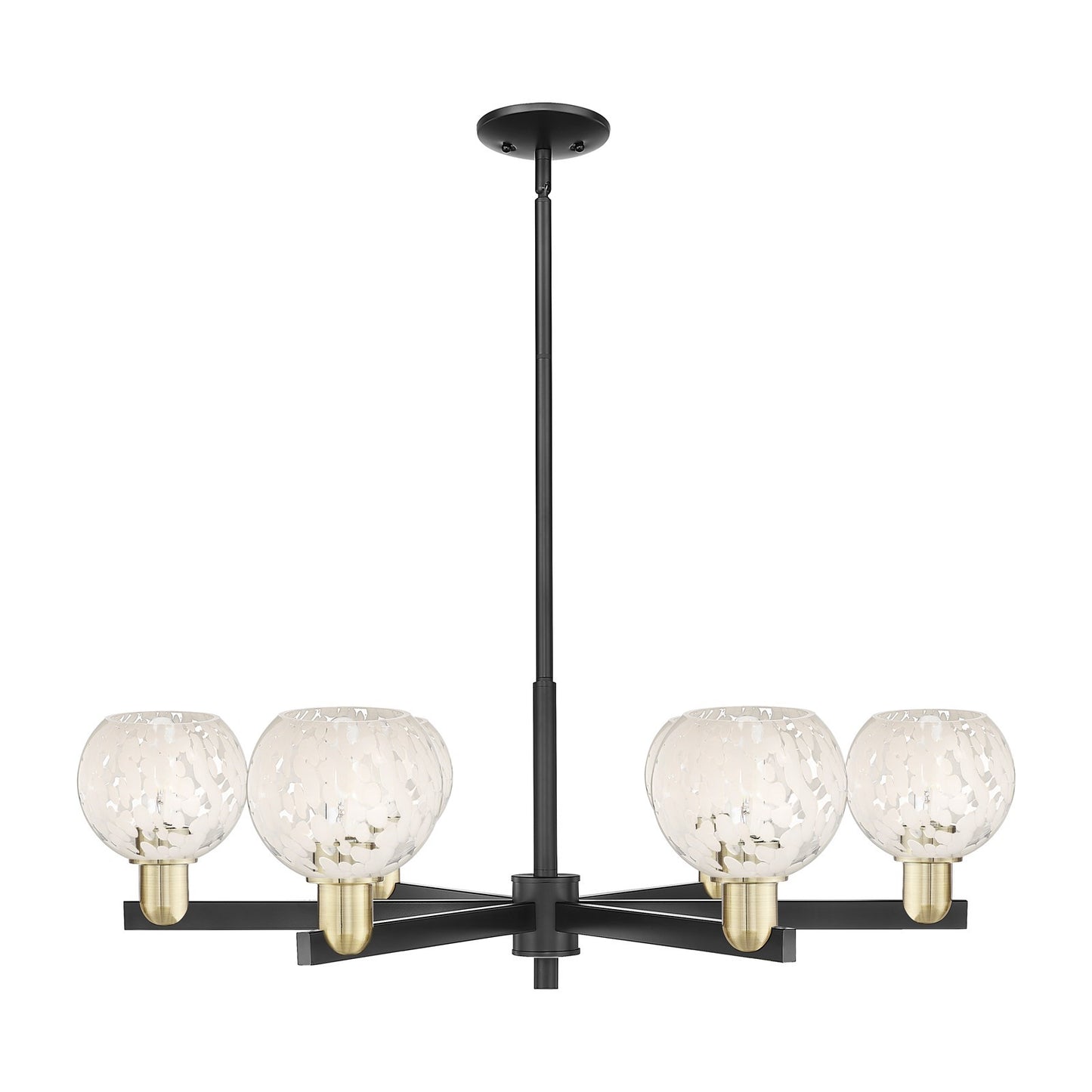 Innovations Lighting Arcadia 36in 6-Light Chandelier | Industrial Black Antique Brass and White Mouchette Glass | Dining | Model 716-6CR-BAB-G1216-6WM