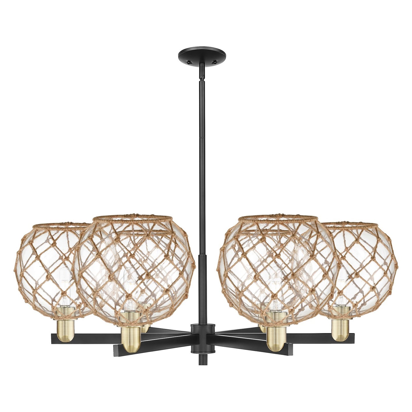 Innovations Farmhouse Rope 40in 6-Light Chandelier | Industrial Black Antique Brass and Clear Glass with Rope | Kitchen | Model 716-6CR-BAB-G122-10RB