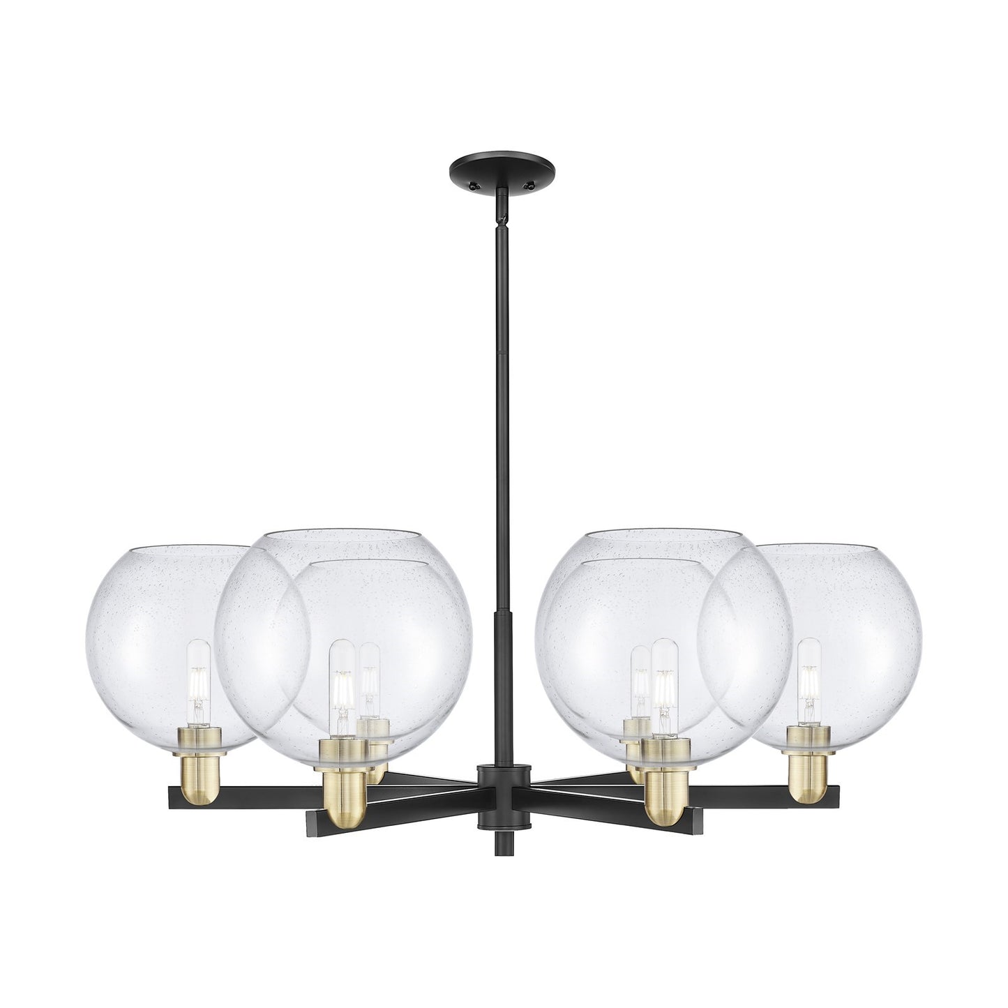 Innovations Athens 40in 6-Light Chandelier | Industrial Black Antique Brass Steel and Seedy Glass | Dining Room & Living Room | Model 716-6CR-BAB-G124-10
