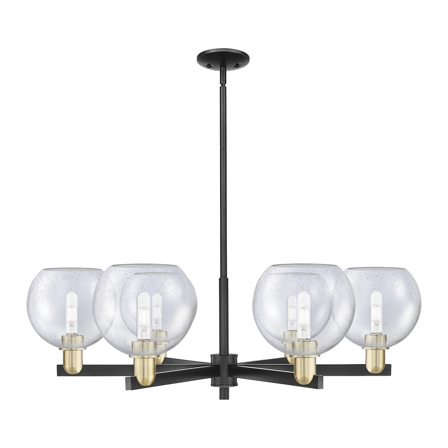 Innovations Athens 38in 6-Light Chandelier | Industrial Black Antique Brass and Seedy Glass | Dining Room & Living Room | Model 716-6CR-BAB-G124-8