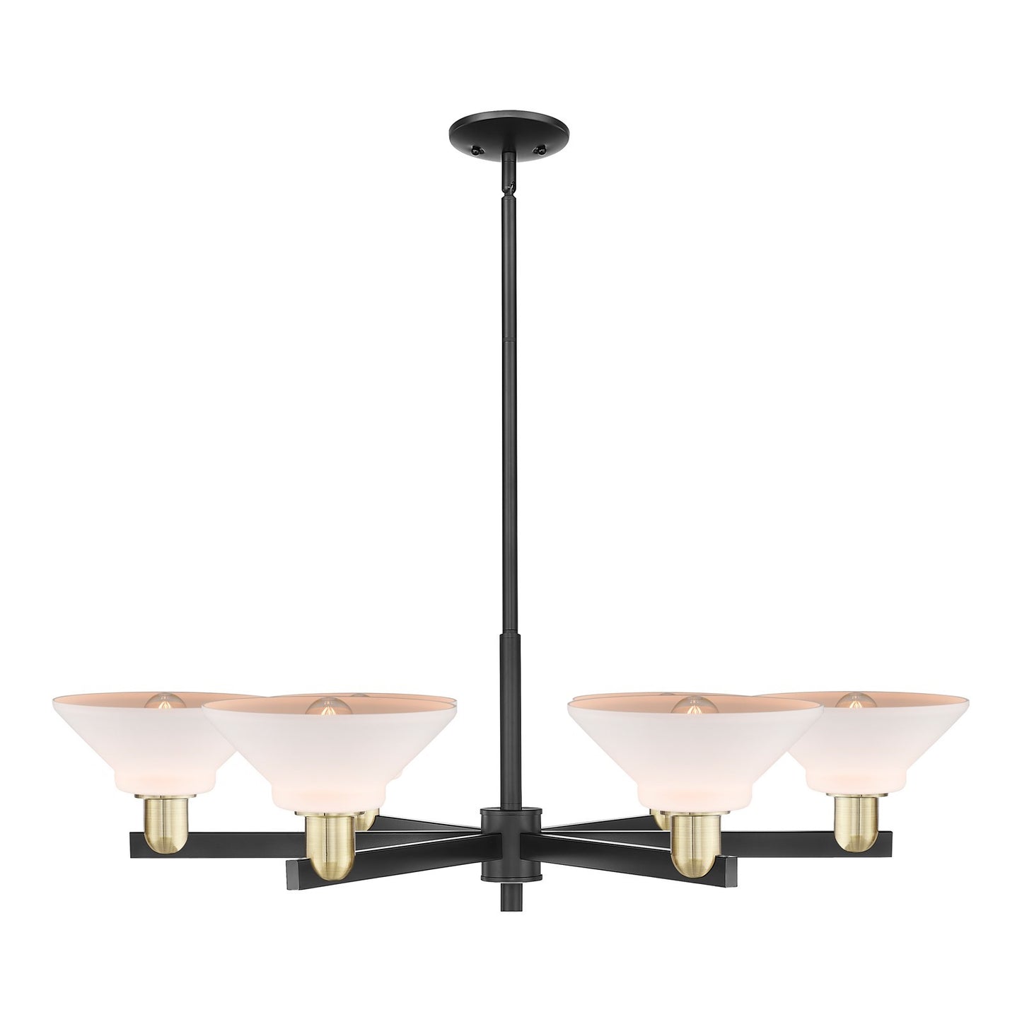 Innovations Orwell 38in 6-Light Chandelier | Industrial Black Antique Brass and Matte White Glass | Kitchen Island & Dining Room | Model 716-6CR-BAB-G131