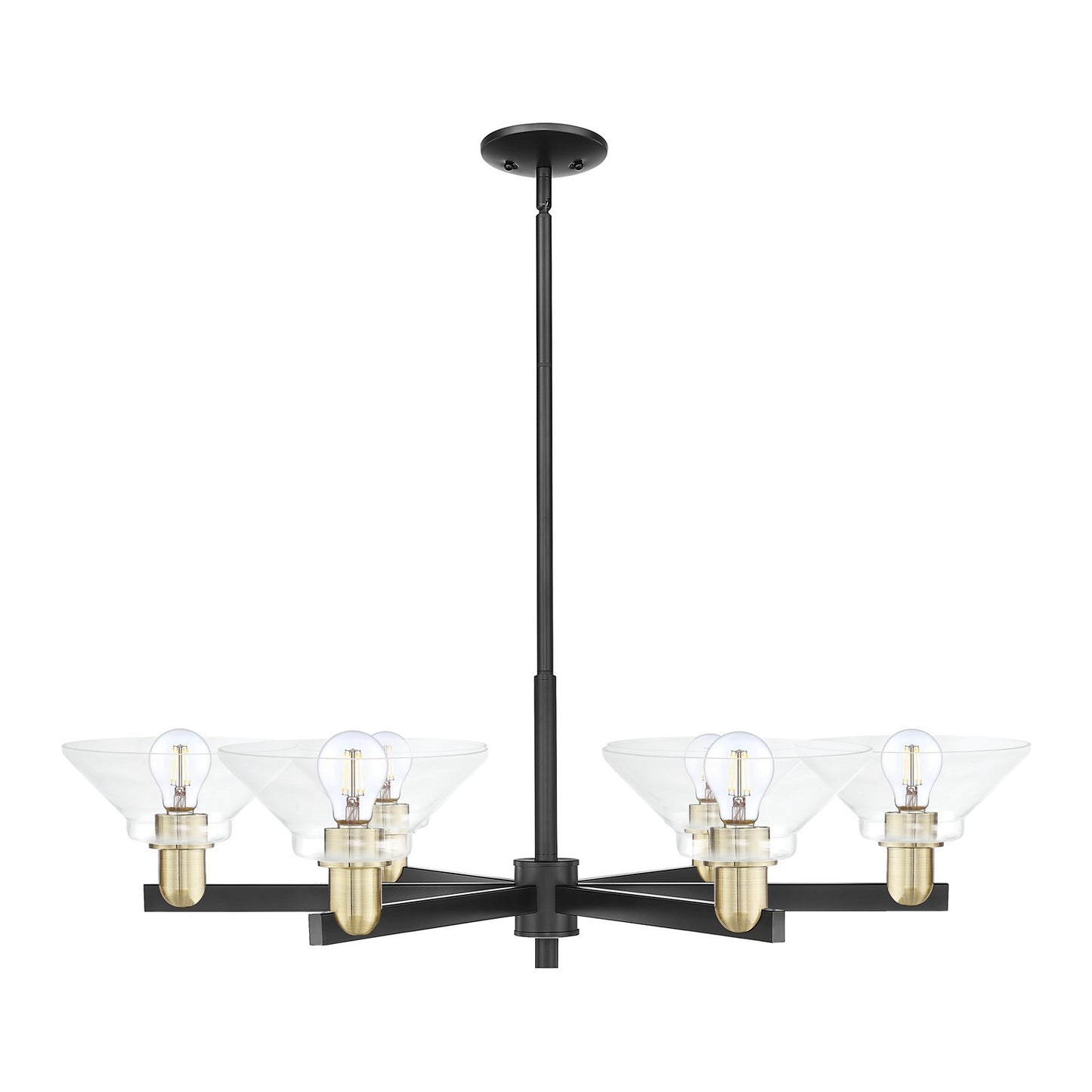 Innovations Orwell 38in 6-Light Chandelier | Industrial Black Antique Brass Steel and Clear Glass | Dining Room & Living Room | Model 716-6CR-BAB-G132