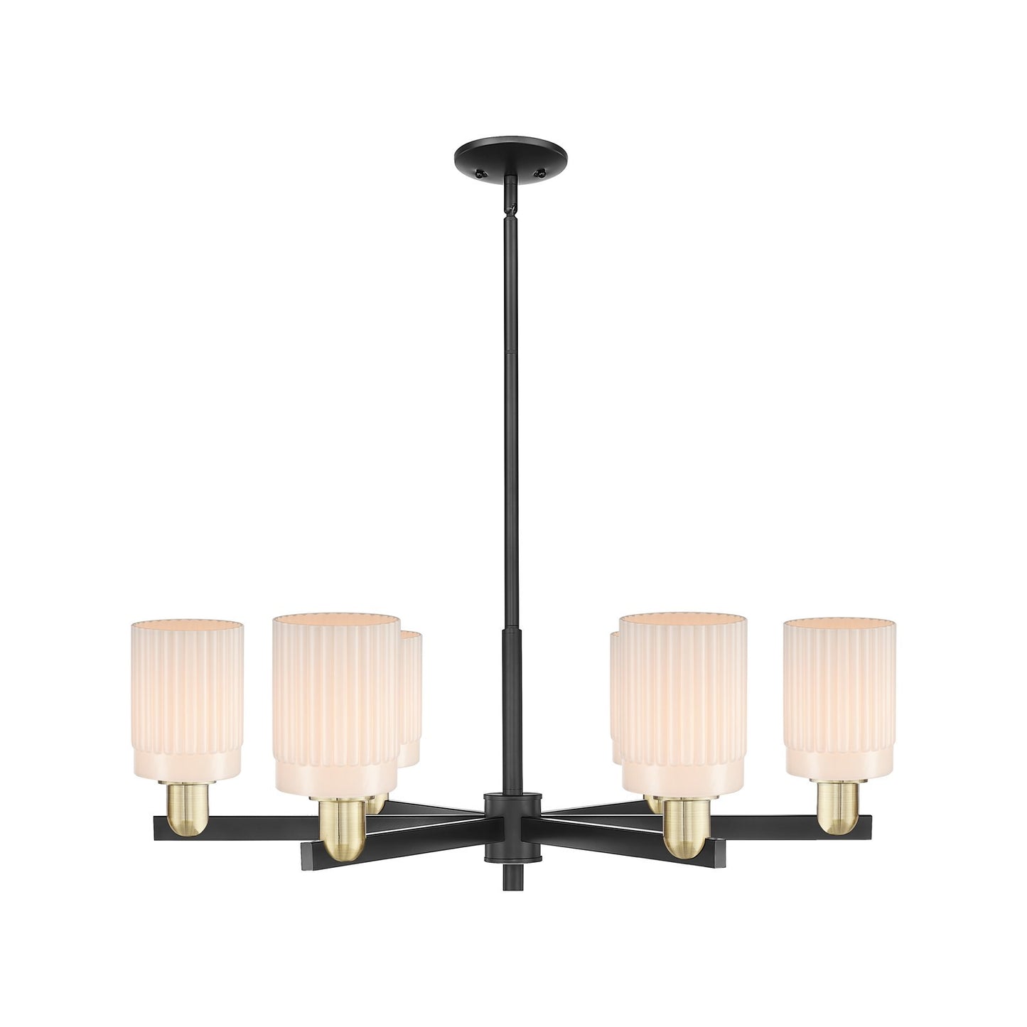 Innovations Hadley 34in 6-Light Chandelier | Industrial Black Antique Brass and Matte White Glass | Kitchen Island & Dining Room | Model 716-6CR-BAB-G341