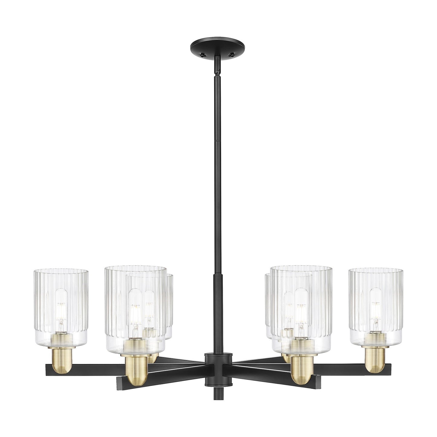 Innovations Hadley 34in 6-Light Chandelier | Industrial Black Antique Brass Steel and Clear Ribbed Glass | Dining Room & Living | Model 716-6CR-BAB-G342