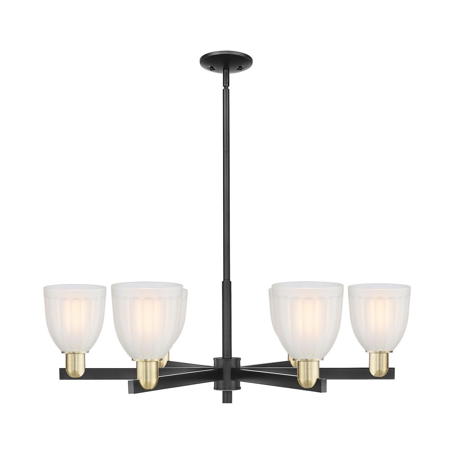 Innovations Brookfield 36in 6-Light Chandelier | Industrial Black Antique Brass and White Frosted Ribbed Glass | Kitchen Island & | Model 716-6CR-BAB-G441