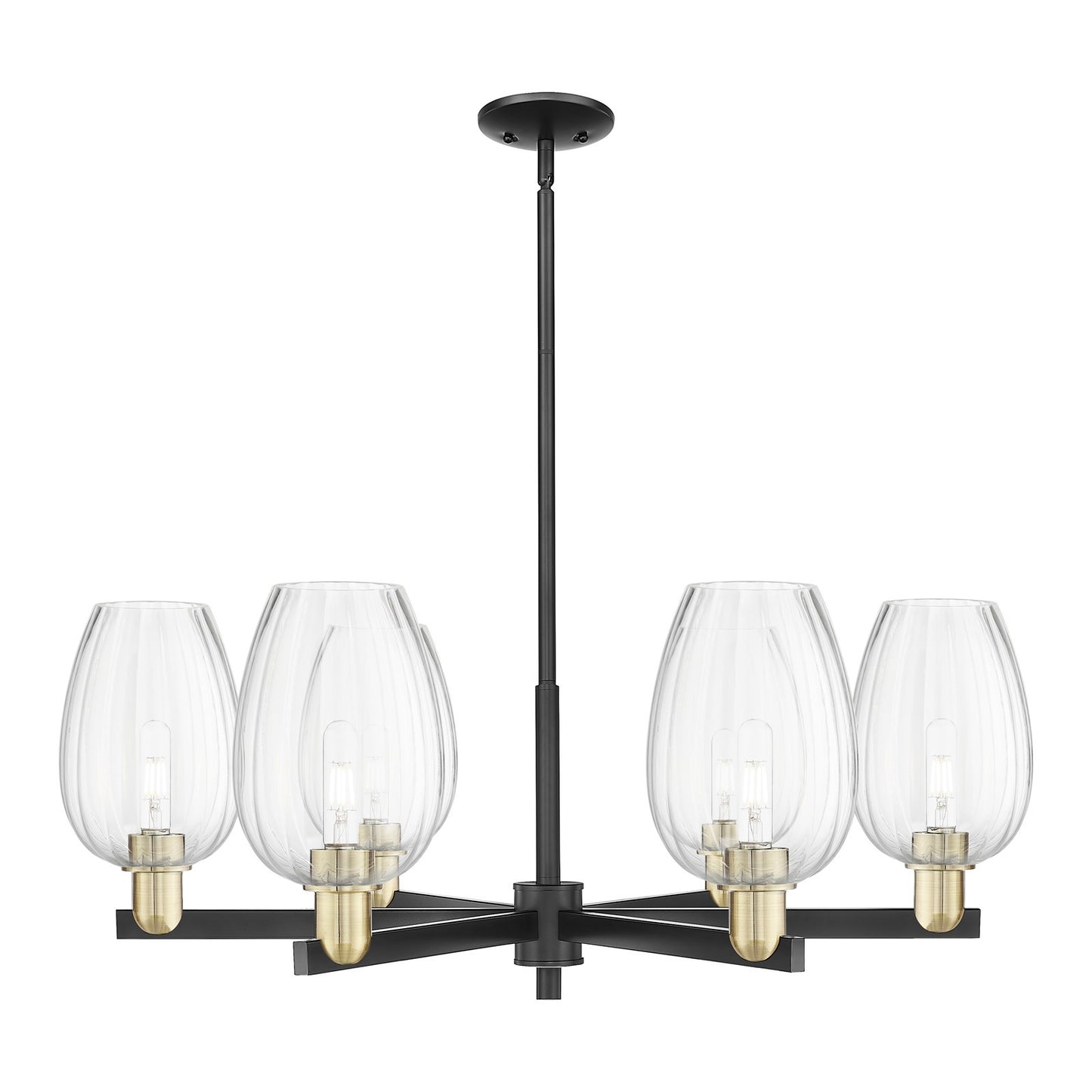 Innovations Preston Flute 36in 6-Light Chandelier | Industrial Black Antique Brass Steel and Clear Glass | Kitchen Island & | Model 716-6CR-BAB-G457-6CL