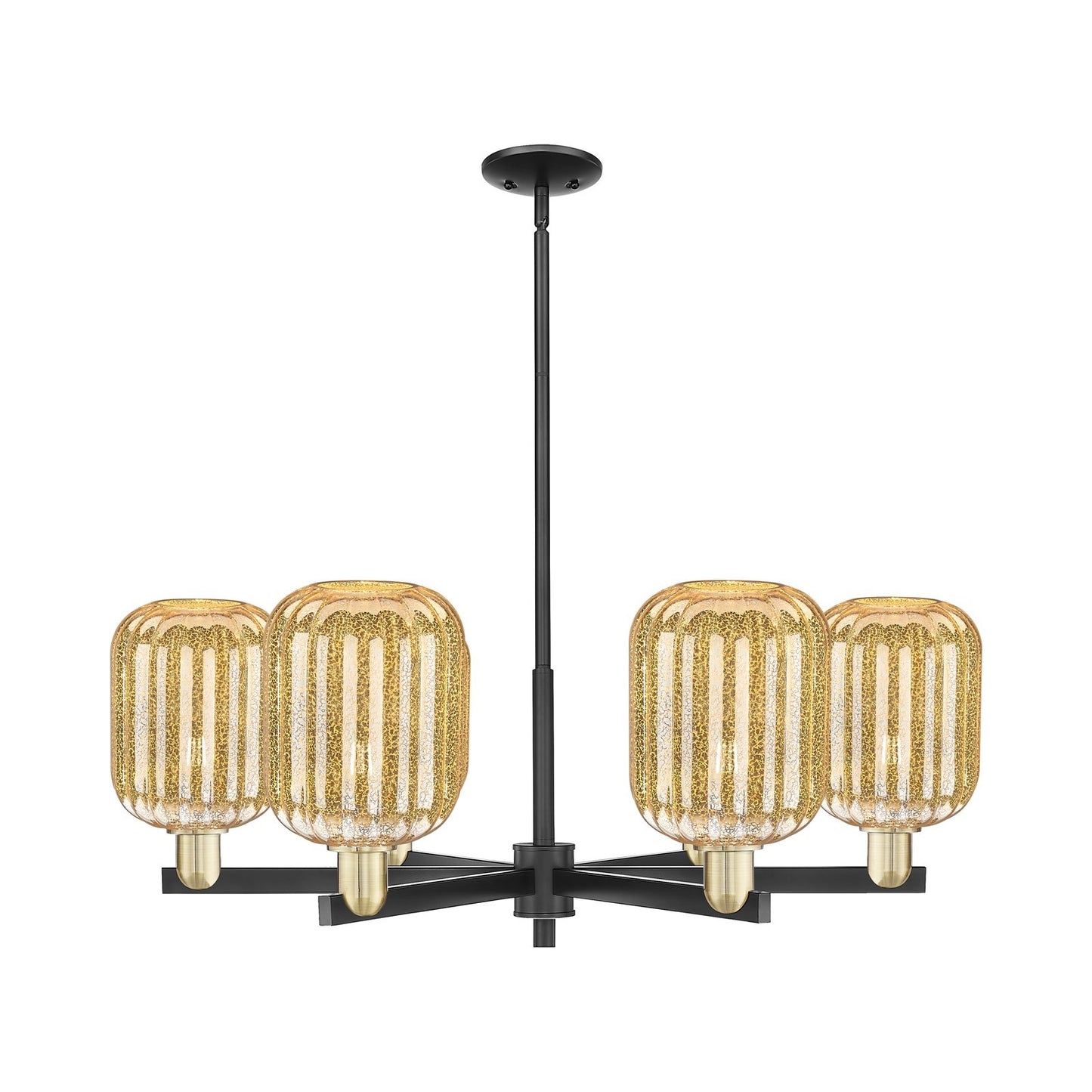 Innovations Preston Cylinder 36.5in 6-Light Chandelier | Industrial Black Antique Brass Steel and Mercury Glass | Dining Room | Model 716-6CR-BAB-G460-7ME