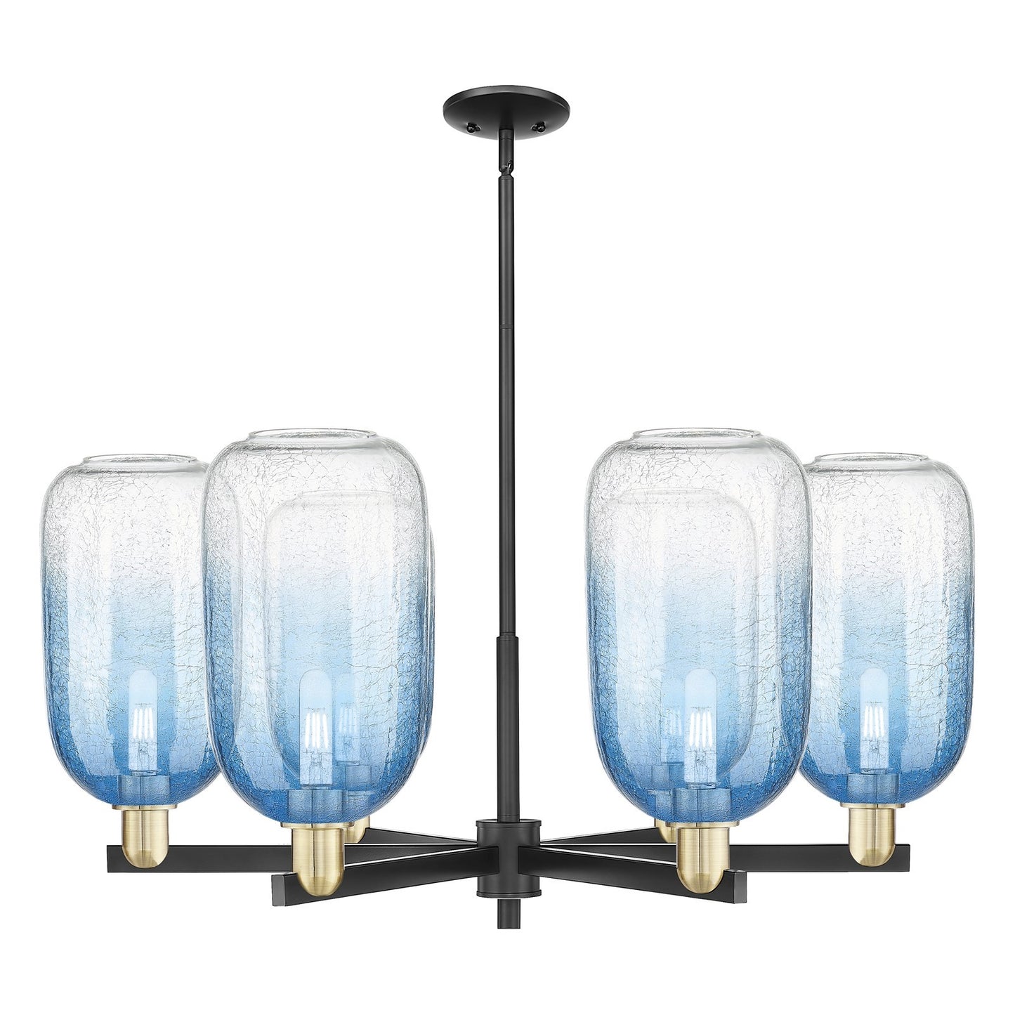 Innovations Brookhaven Cloche 37in 6-Light Chandelier | Industrial Black Antique Brass and Sapphire Blue Glass | Dining Room | Model 716-6CR-BAB-G482-7SB
