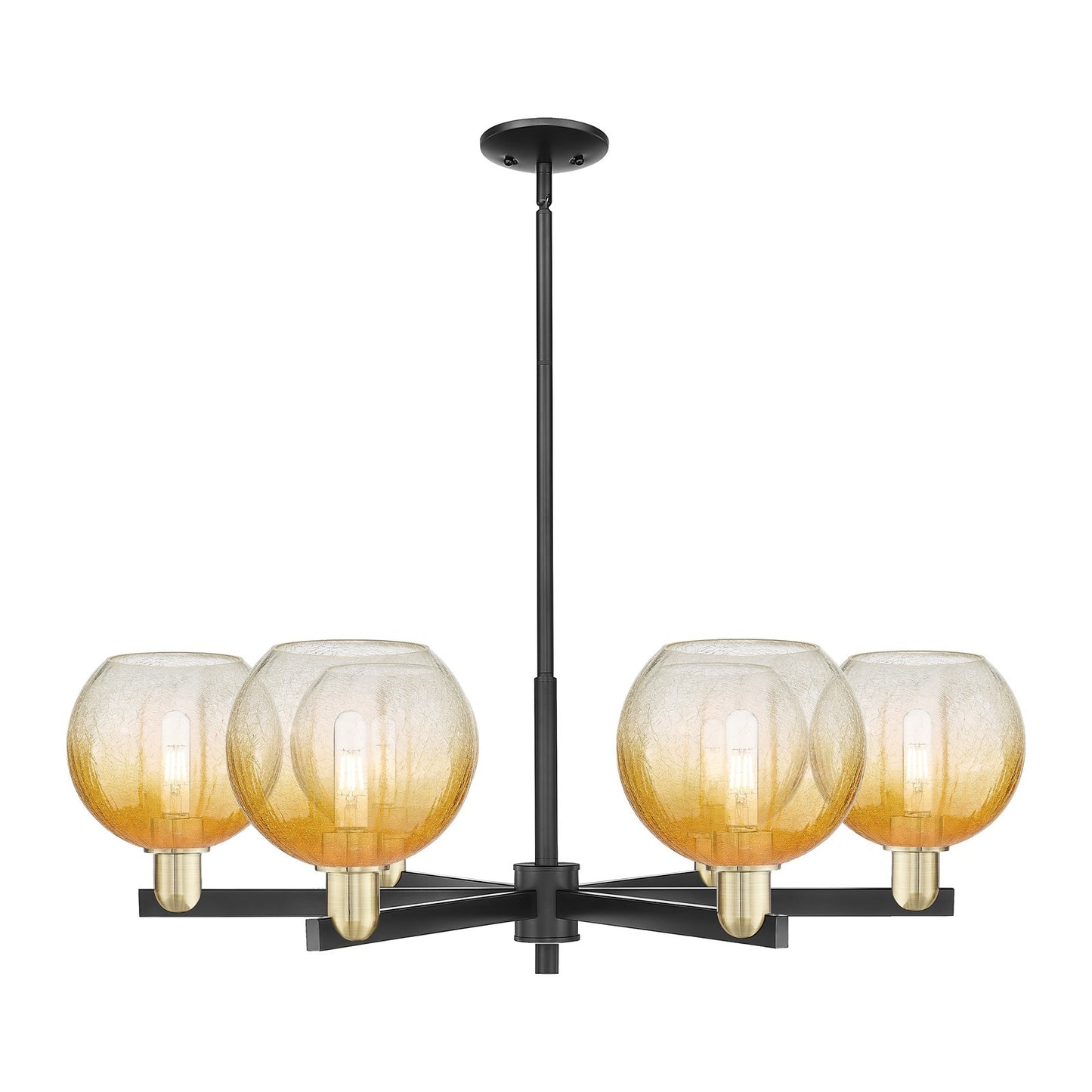 Innovations Brookhaven Globe 24in 6-Light Chandelier | Industrial Black Antique Brass and Amber Glass | Dining Room & Living | Model 716-6CR-BAB-G483-8AM