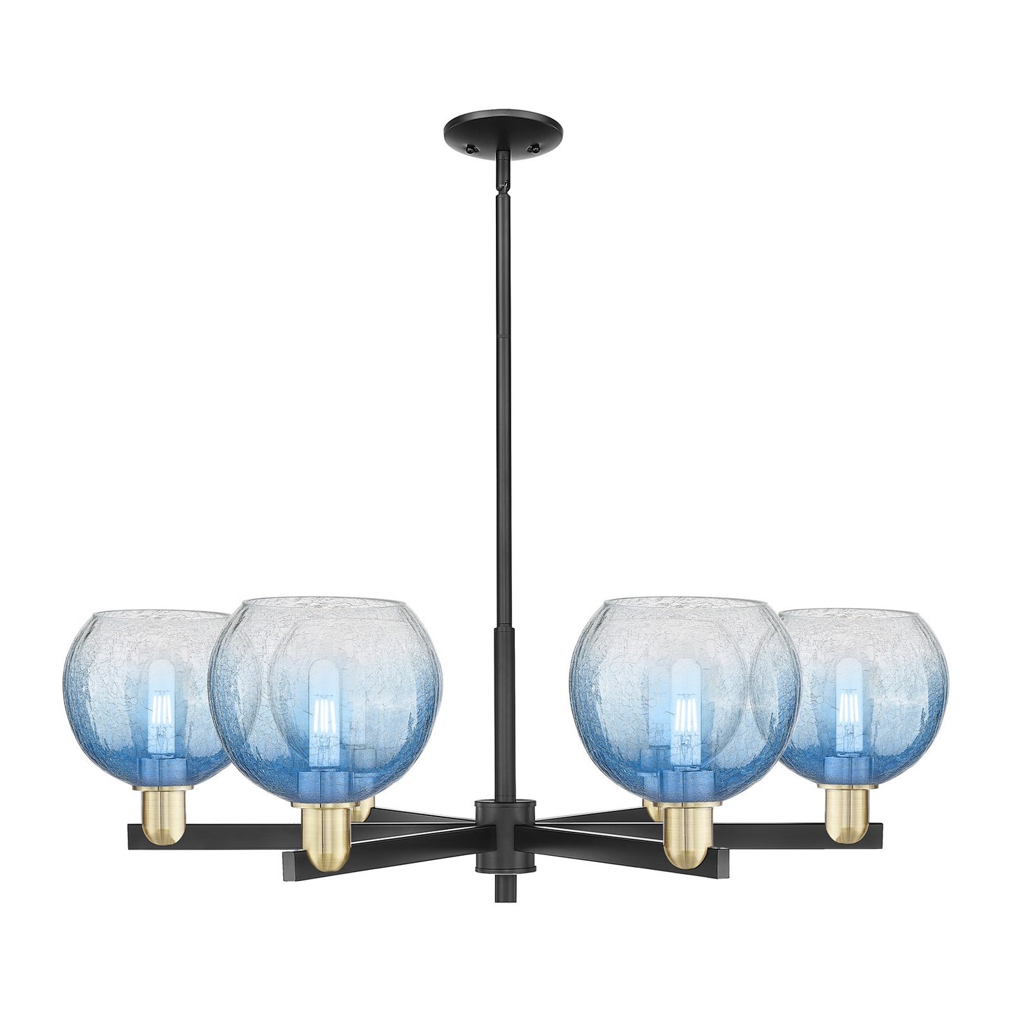 Innovations Brookhaven Globe 37.75in 6-Light Chandelier | Industrial Black Antique Brass Steel and Sapphire Blue Glass | Model 716-6CR-BAB-G483-8SB