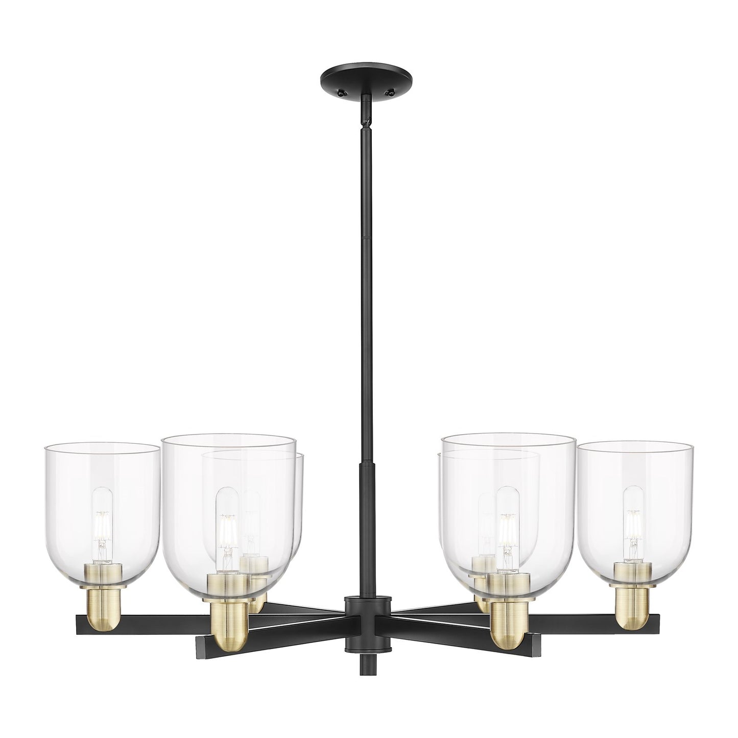 Innovations Bella 35in 6-Light Chandelier | Industrial Black Antique Brass and Clear Glass | Dining Room & Living Room | Model 716-6CR-BAB-G558-6CL