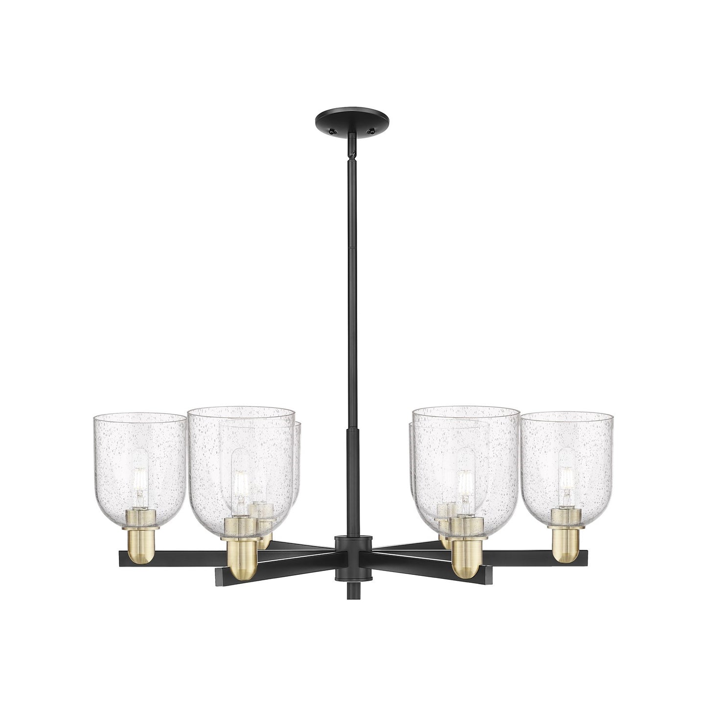 Innovations Bella 35in 6-Light Chandelier | Industrial Black Antique Brass and Seedy Glass | Dining Room & Living Room | Model 716-6CR-BAB-G558-6SDY