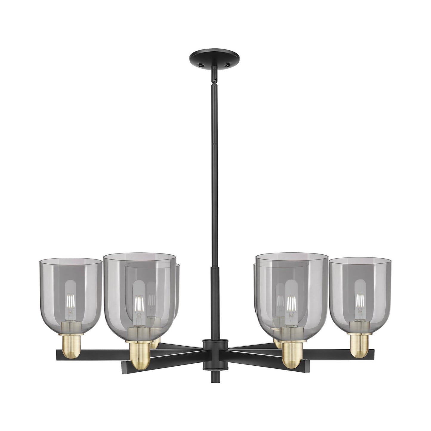 Innovations Bella 35in 6-Light Chandelier | Industrial Black Antique Brass and Light Smoke Glass | Dining Room & Living Room | Model 716-6CR-BAB-G558-6SM