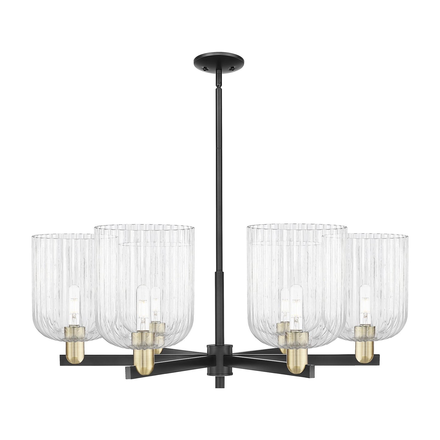 Innovations Bridal Veil 38in 6-Light Chandelier | Industrial Black Antique Brass Steel and Clear Ribbed Glass | Kitchen | Model 716-6CR-BAB-G559-8CL