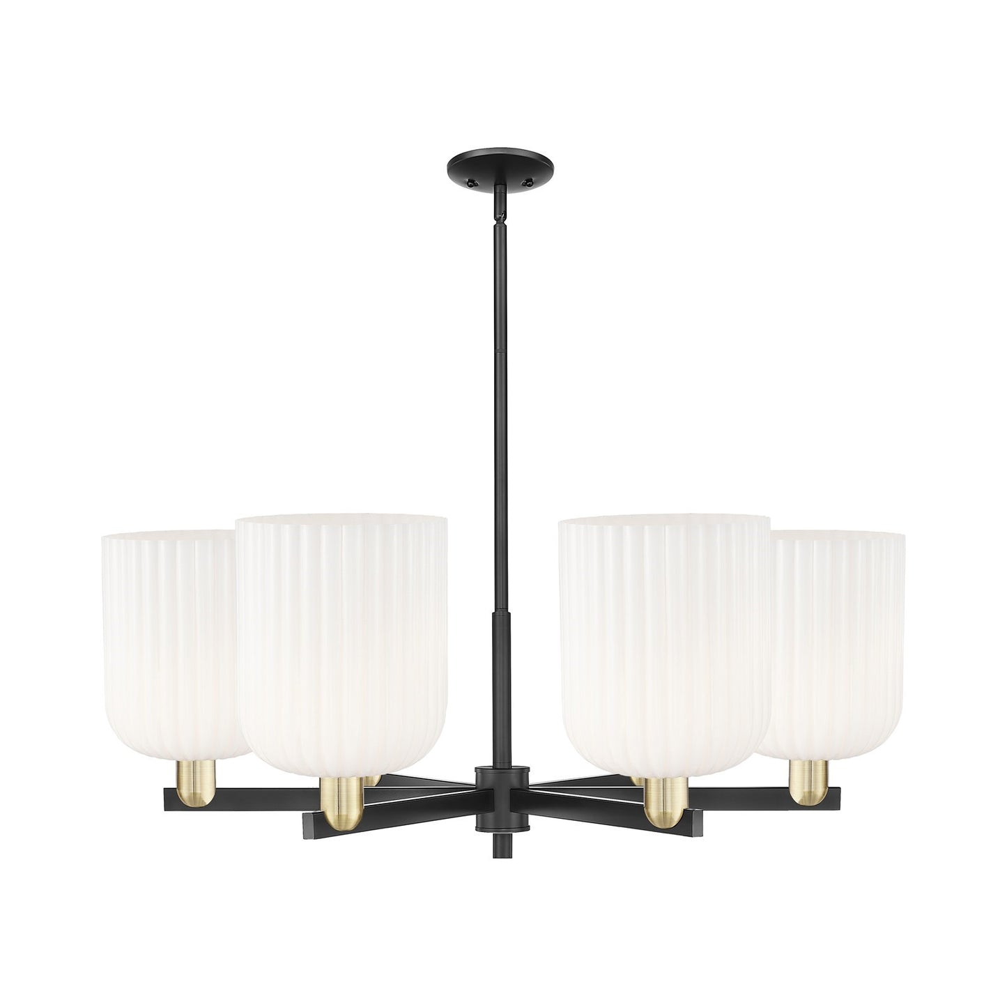 Innovations Bridal Veil 38in 6-Light Chandelier | Industrial Black Antique Brass and Gloss White Ribbed Glass | Kitchen | Model 716-6CR-BAB-G559-8GWH