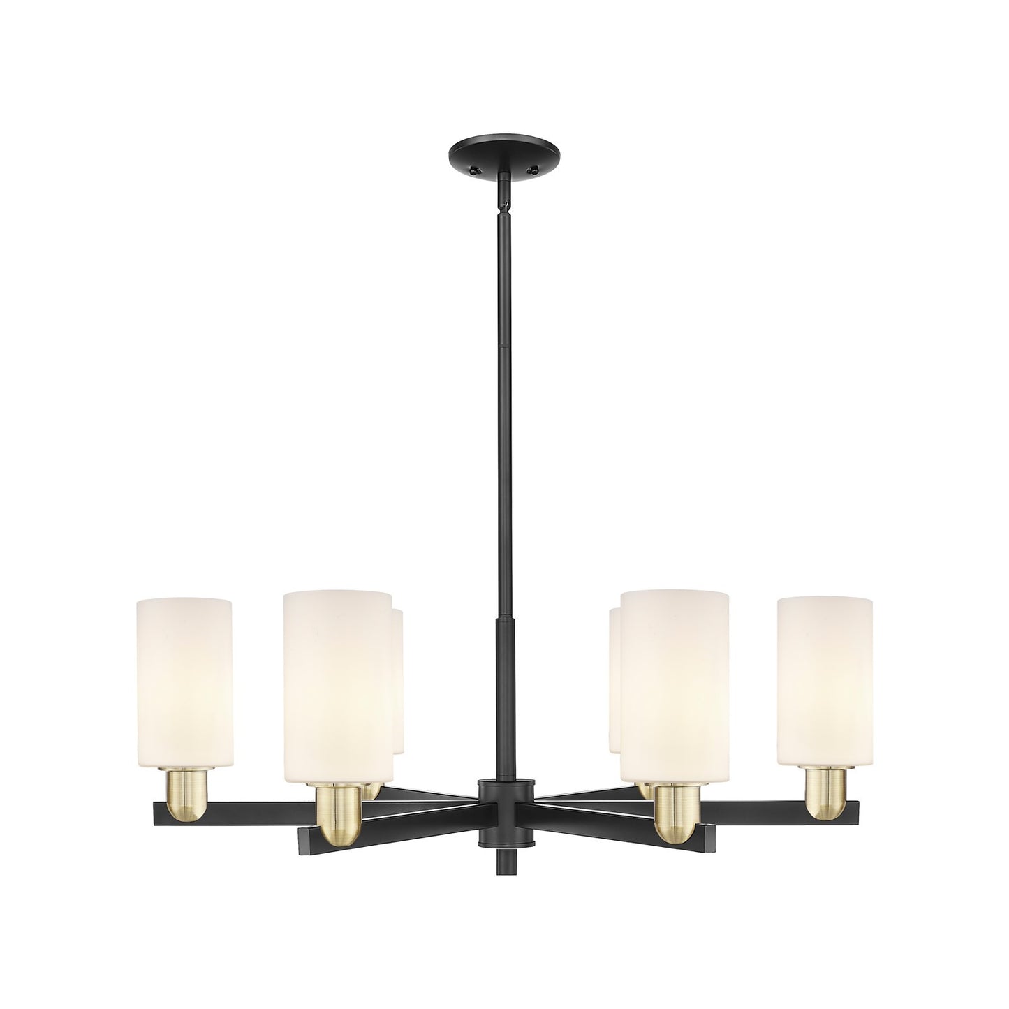 Innovations Clymer 34in 6-Light Chandelier | Industrial Black Antique Brass and Matte White Glass | Kitchen Island & Dining Room | Model 716-6CR-BAB-G801
