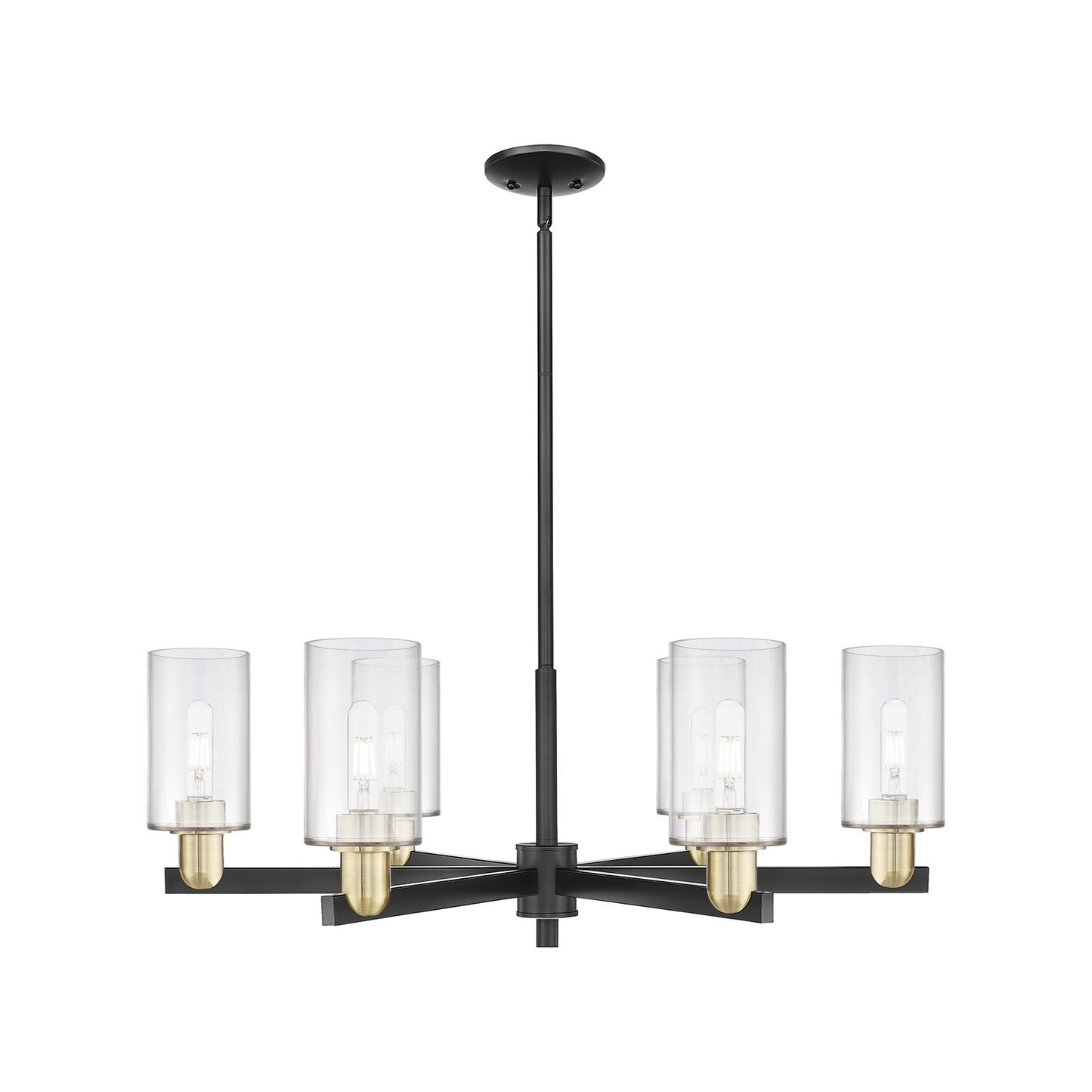 Innovations Clymer 34in 6-Light Chandelier | Industrial Black Antique Brass Steel and Clear Glass | Dining Room & Living Room | Model 716-6CR-BAB-G802