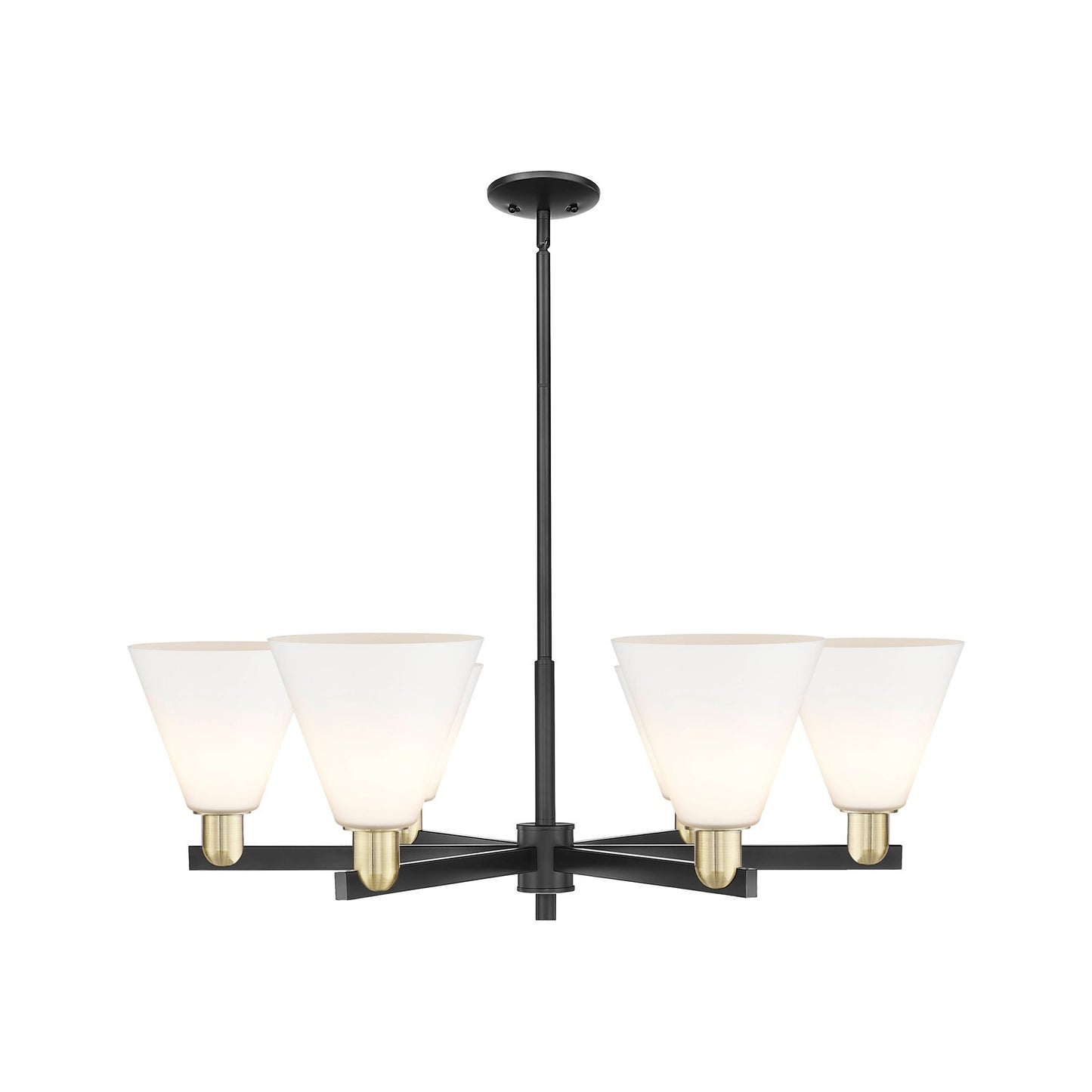 Innovations Berkshire Glass 38in 6-Light Chandelier | Industrial Black Antique Brass Steel and Matte White Glass | Kitchen | Model 716-6CR-BAB-GBC-81