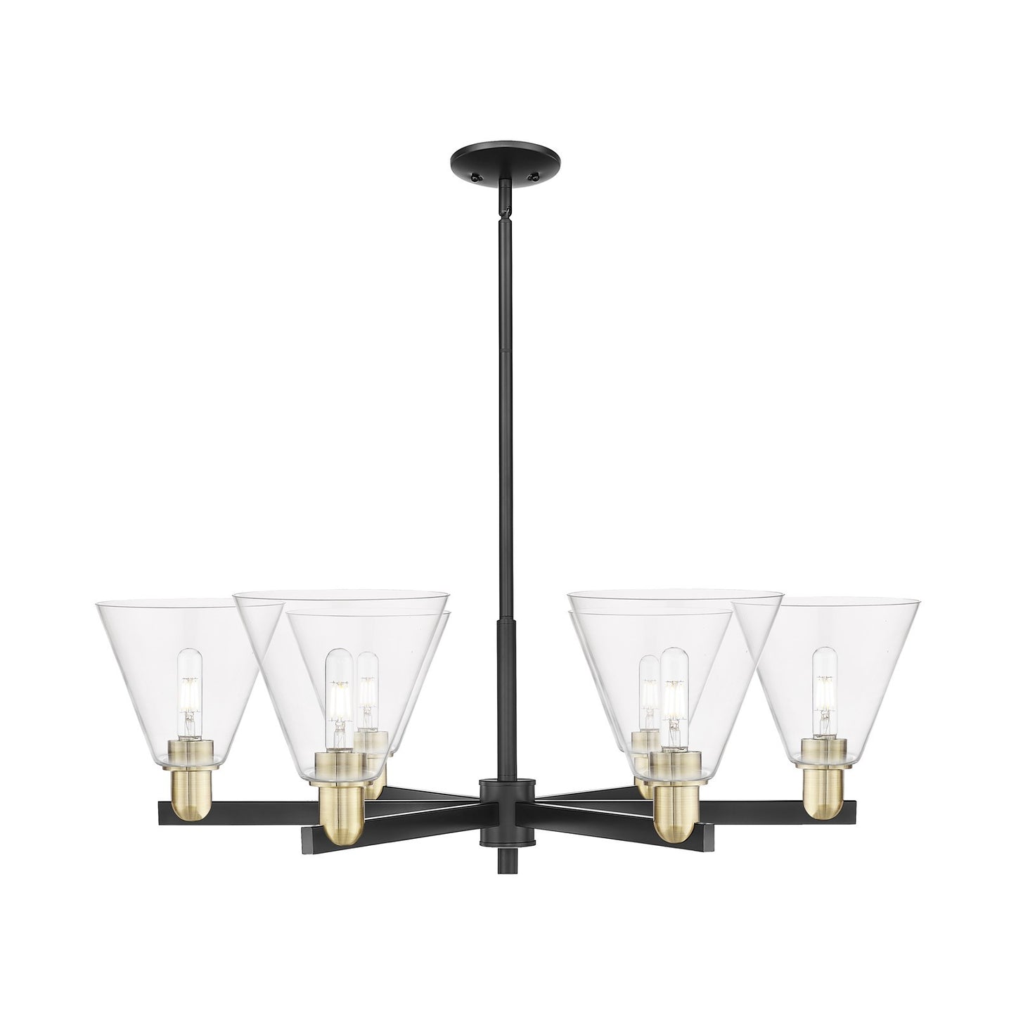 Innovations Berkshire Glass 38in 6-Light Chandelier | Industrial Black Antique Brass Steel and Clear Glass | Dining Room & | Model 716-6CR-BAB-GBC-82