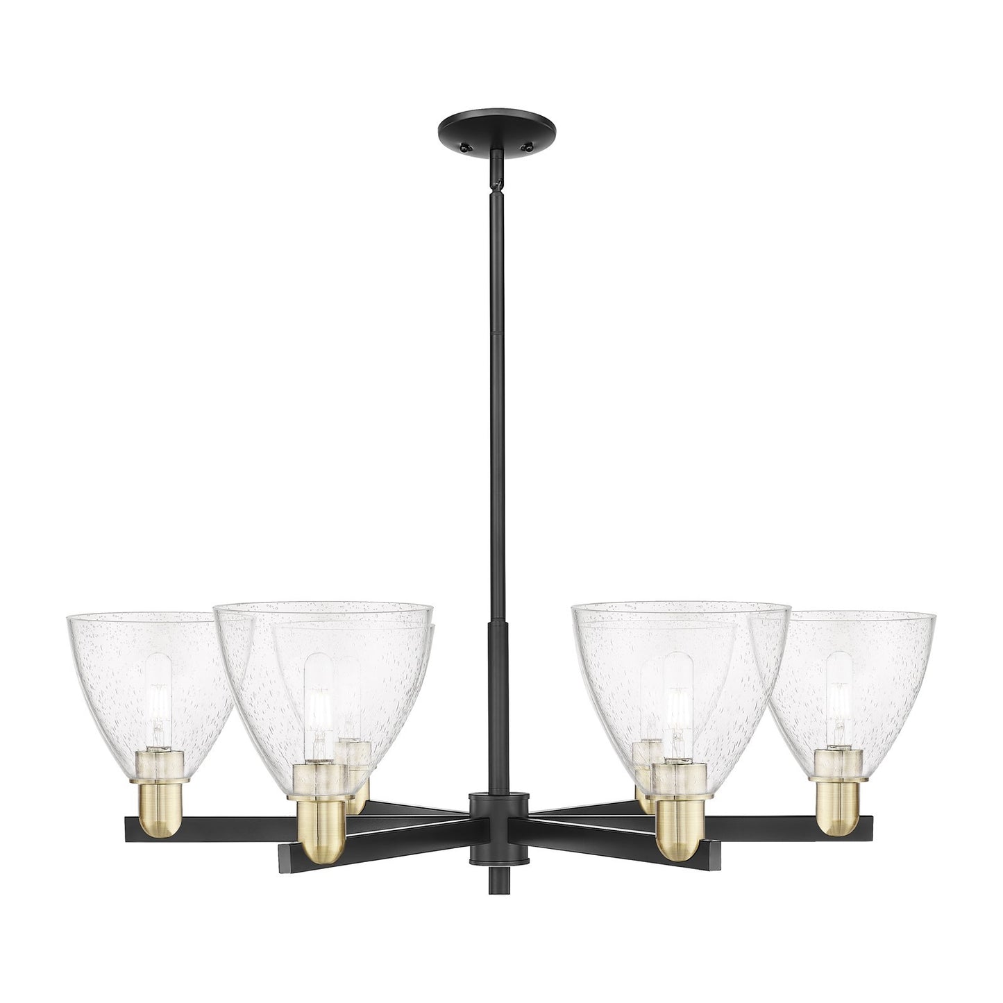 Innovations Bristol 37in 6-Light Chandelier | Industrial Black Antique Brass Steel and Seedy Glass | Dining Room & Living Room | Model 716-6CR-BAB-GBD-754