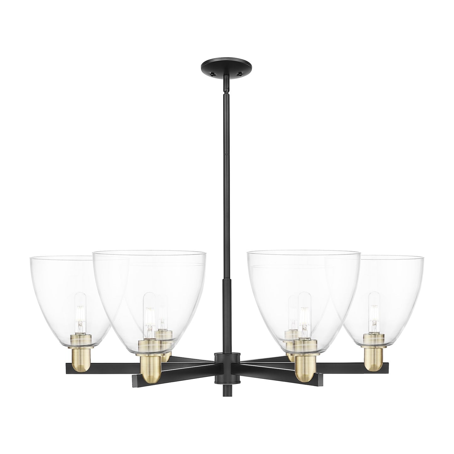 Innovations Bristol 39in 6-Light Chandelier | Industrial Black Antique Brass and Clear Glass | Dining Room & Living Room | Model 716-6CR-BAB-GBD-92