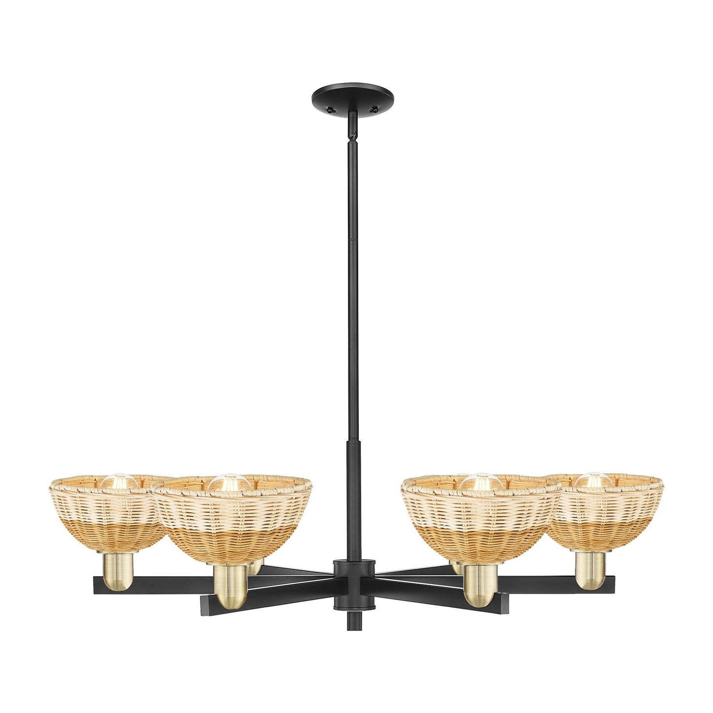 Innovations Natural Ballston Dome 37in 6-Light Chandelier | Farmhouse Black Antique Brass and Natural Fiber | Dining Room | Model 716-6CR-BAB-NBD2-75-NAT