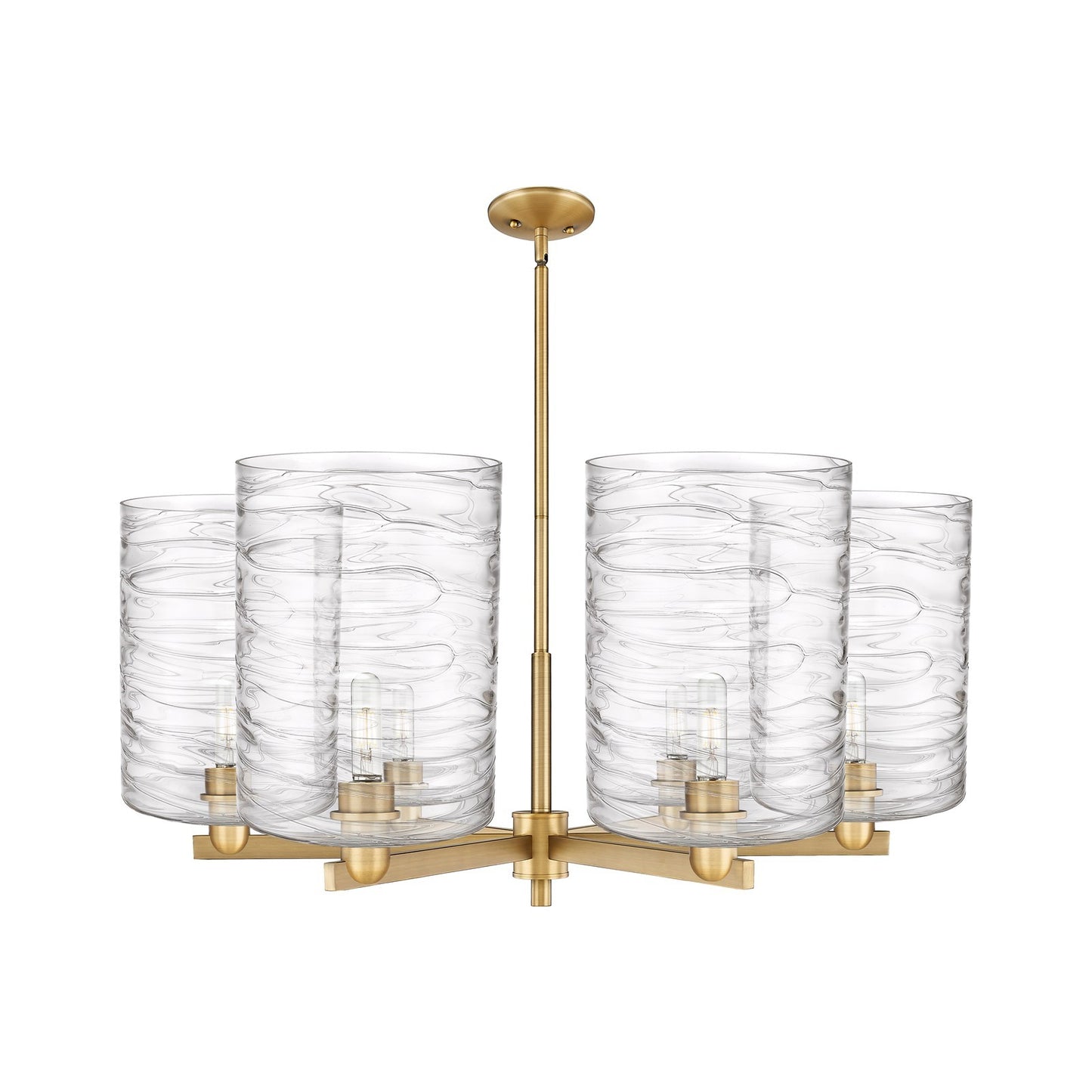 Innovations Cobbleskill 39in 6-Light Chandelier | Industrial Brushed Brass Steel and Deco Swirl Glass | Dining Room & Living | Model 716-6CR-BB-G1113-L