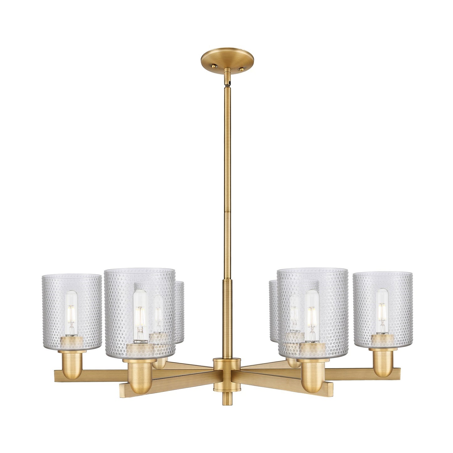 Innovations Cobbleskill 35in 6-Light Chandelier | Industrial Brushed Brass Steel and Clear Glass | Kitchen Island & Dining Room | Model 716-6CR-BB-G112