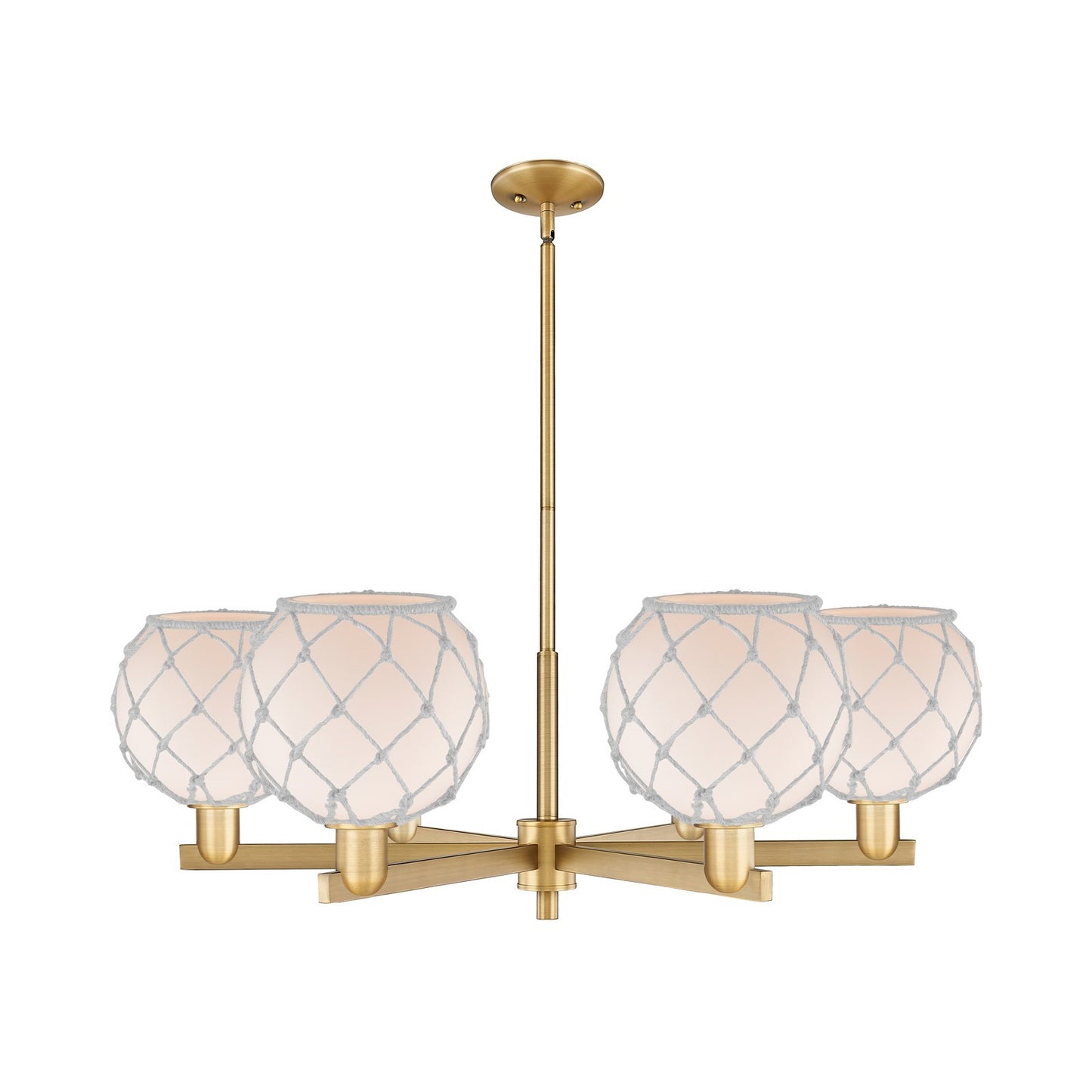 Innovations Farmhouse Rope 38in 6-Light Chandelier | Industrial Brushed Brass Steel and White Frosted Glass with Rope | Model 716-6CR-BB-G121-8RW