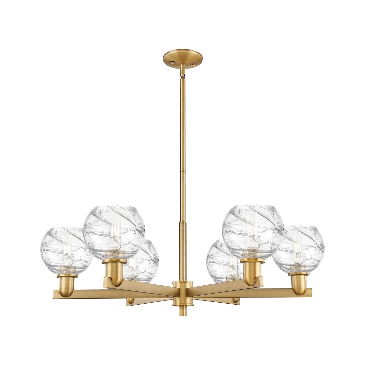 Innovations Athens Deco Swirl 35.625in 6-Light Chandelier | Industrial Brushed Brass Steel and Clear Glass | Kitchen Island & | Model 716-6CR-BB-G1213-6CL