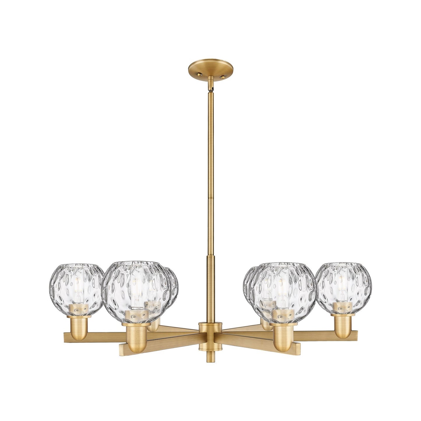 Innovations Athens 36in 6-Light Chandelier | Industrial Brushed Brass and Clear Water Glass | Kitchen Island & Dining Room | Model 716-6CR-BB-G1215-6