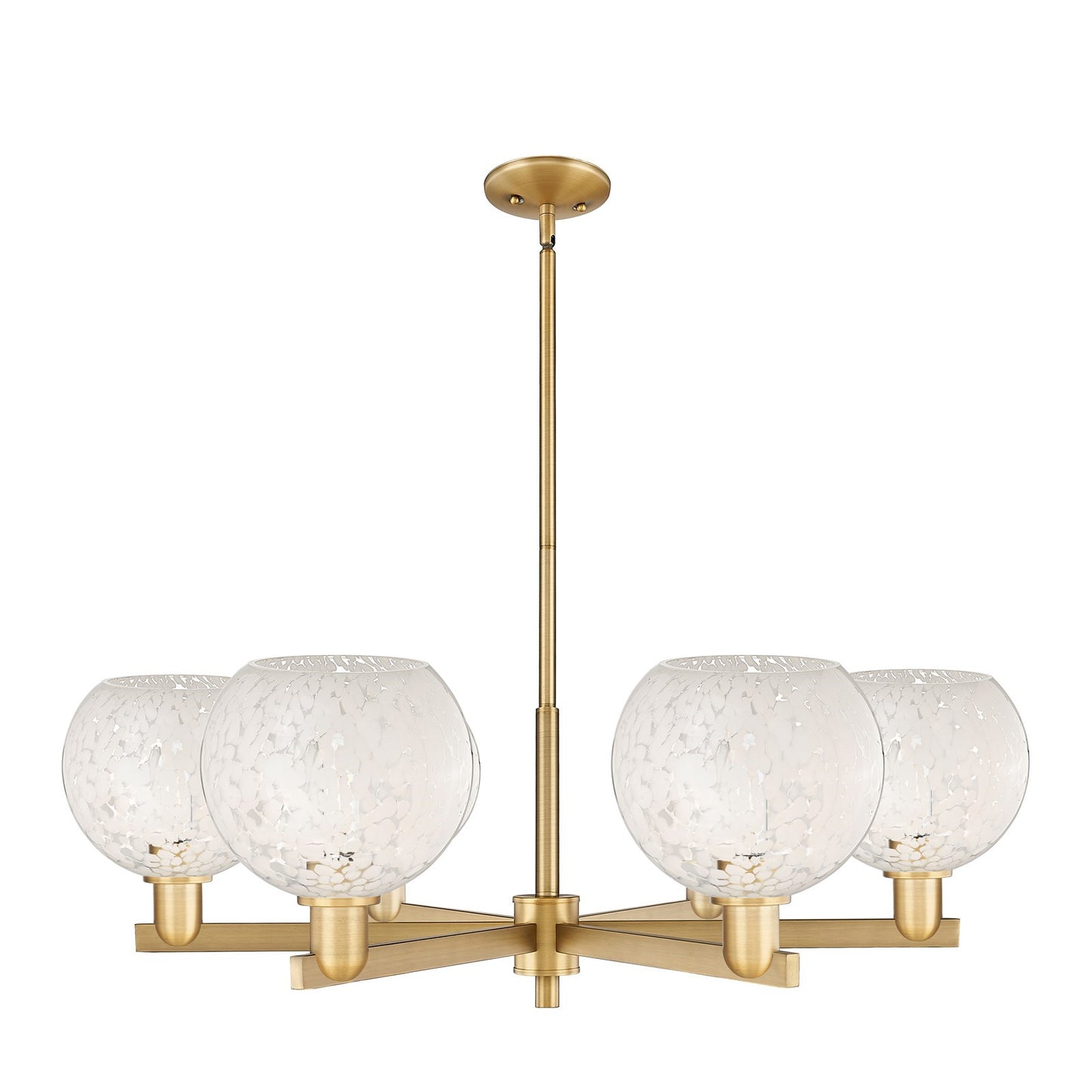 Innovations Lighting Arcadia 38in 6-Light Chandelier | Industrial Brushed Brass and White Mouchette Glass | Dining Room & | Model 716-6CR-BB-G1216-8WM
