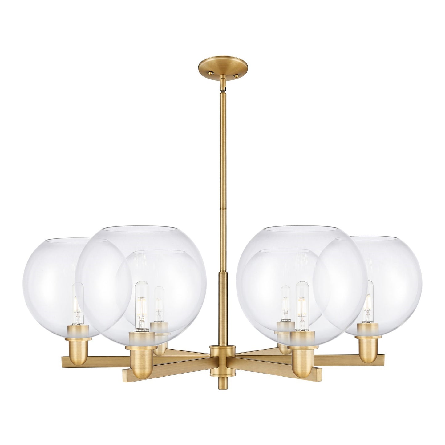 Innovations Athens 40in 6-Light Chandelier | Industrial Brushed Brass and Clear Glass | Dining Room & Living Room | Model 716-6CR-BB-G122-10