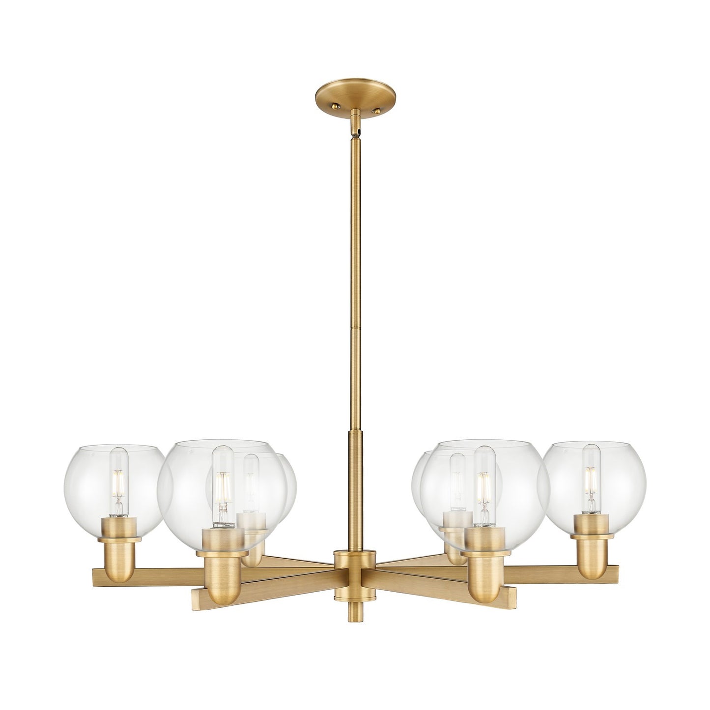 Innovations Athens 36in 6-Light Chandelier | Industrial Brushed Brass Steel and Clear Glass | Kitchen Island & Dining Room | Model 716-6CR-BB-G122-6