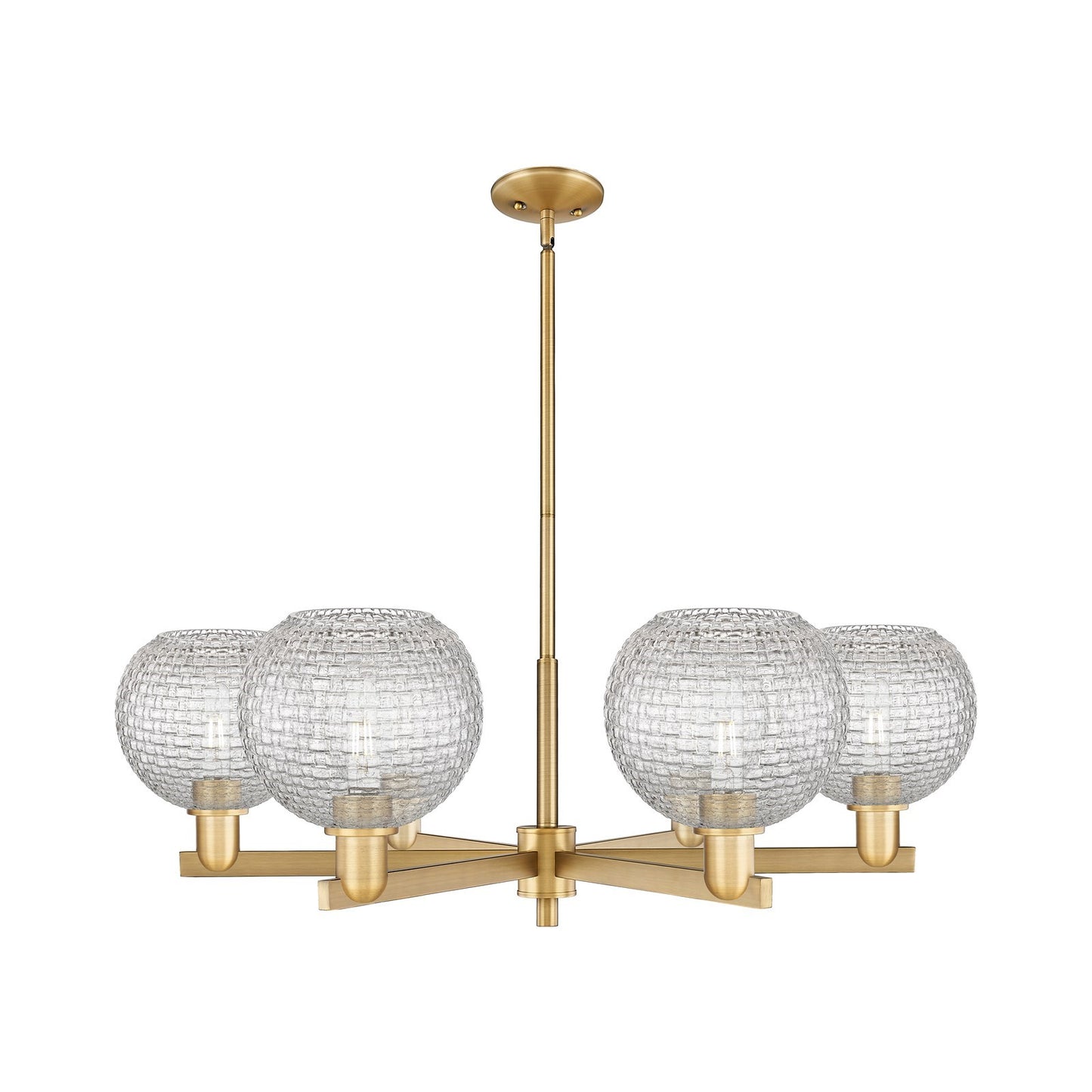 Innovations Athens 38in 6-Light Chandelier | Industrial Brushed Brass Steel and Clear Basket Weave Glass | Dining Room & | Model 716-6CR-BB-G122C-8CL