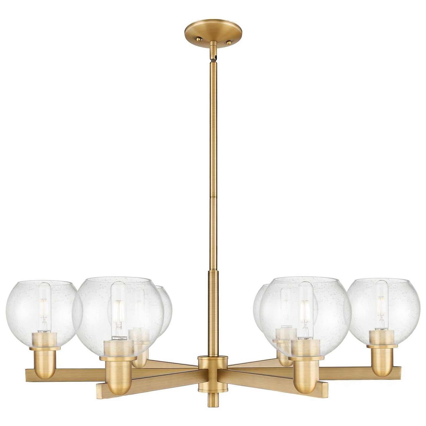 Innovations Athens 36in 6-Light Chandelier | Industrial Brushed Brass Steel and Seedy Glass | Dining Room & Living Room | Model 716-6CR-BB-G124-6