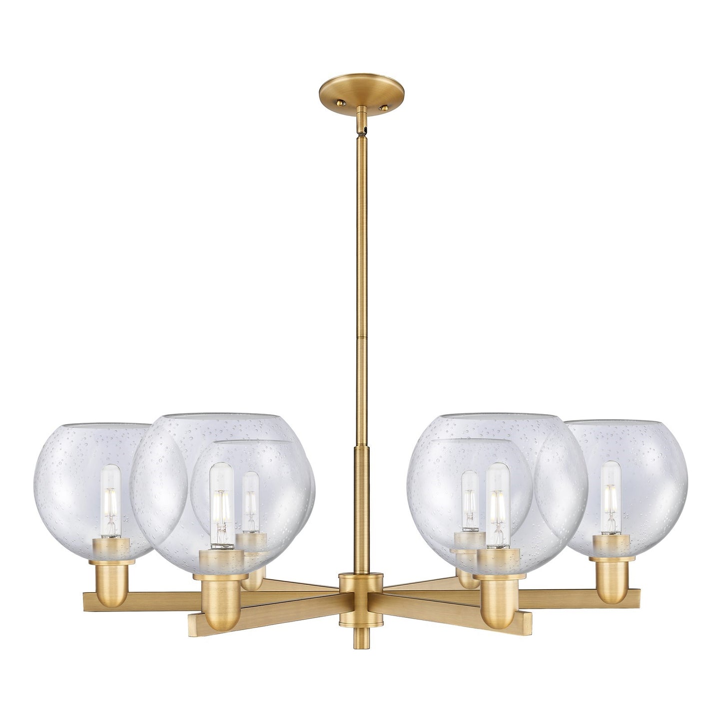 Innovations Athens 38in 6-Light Chandelier | Industrial Brushed Brass Steel and Seedy Glass | Dining Room & Living Room | Model 716-6CR-BB-G124-8
