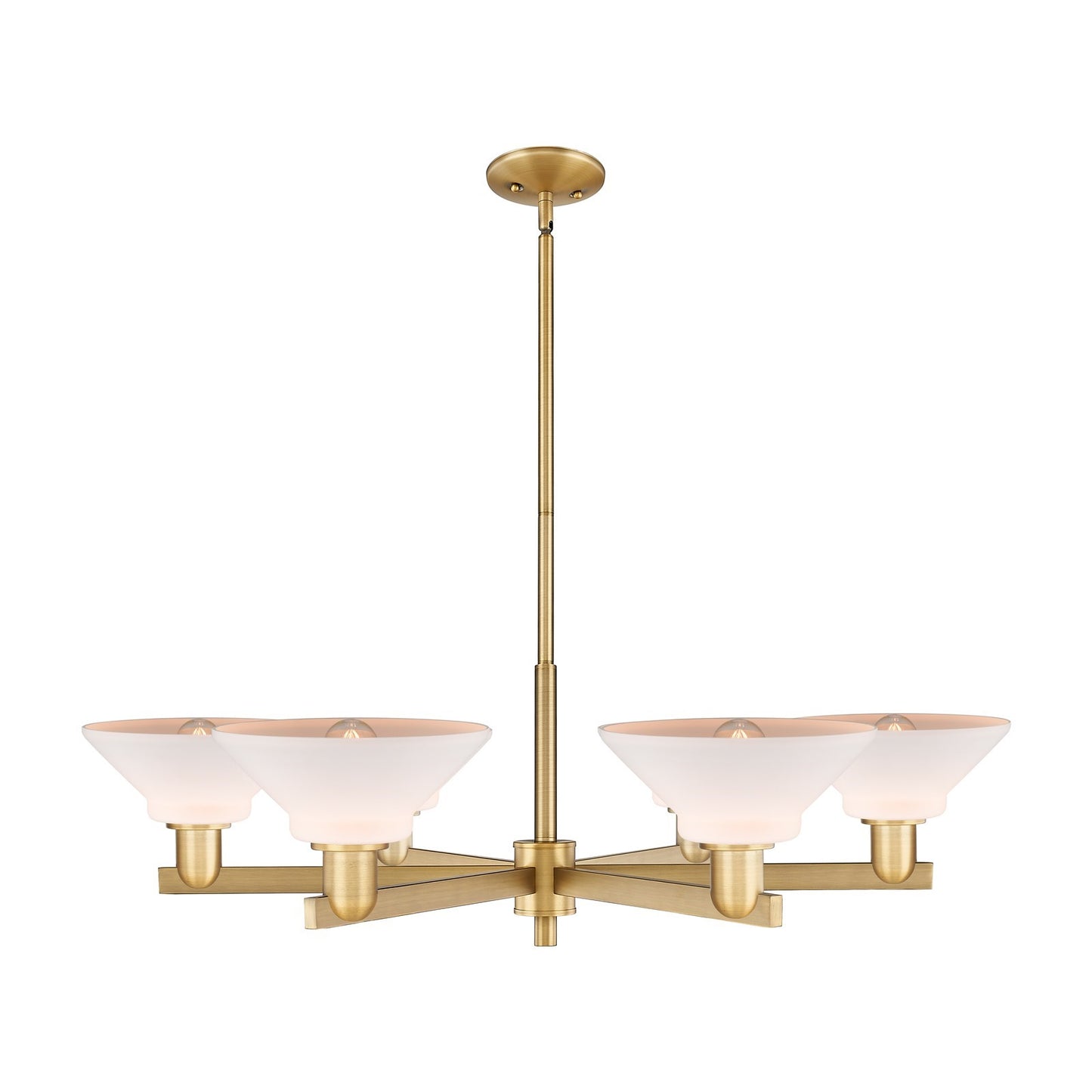 Innovations Orwell 38in 6-Light Chandelier | Industrial Brushed Brass and Matte White Glass | Kitchen Island & Dining Room | Model 716-6CR-BB-G131